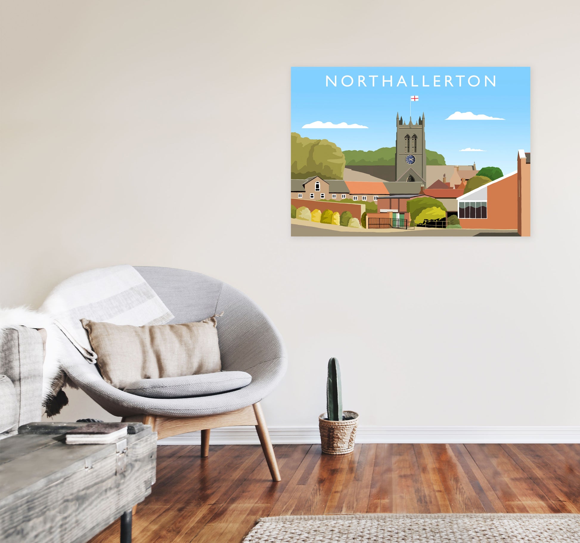 Northallerton (Landscape) by Richard O'Neill Yorkshire Art Print, Travel Poster A1 Black Frame