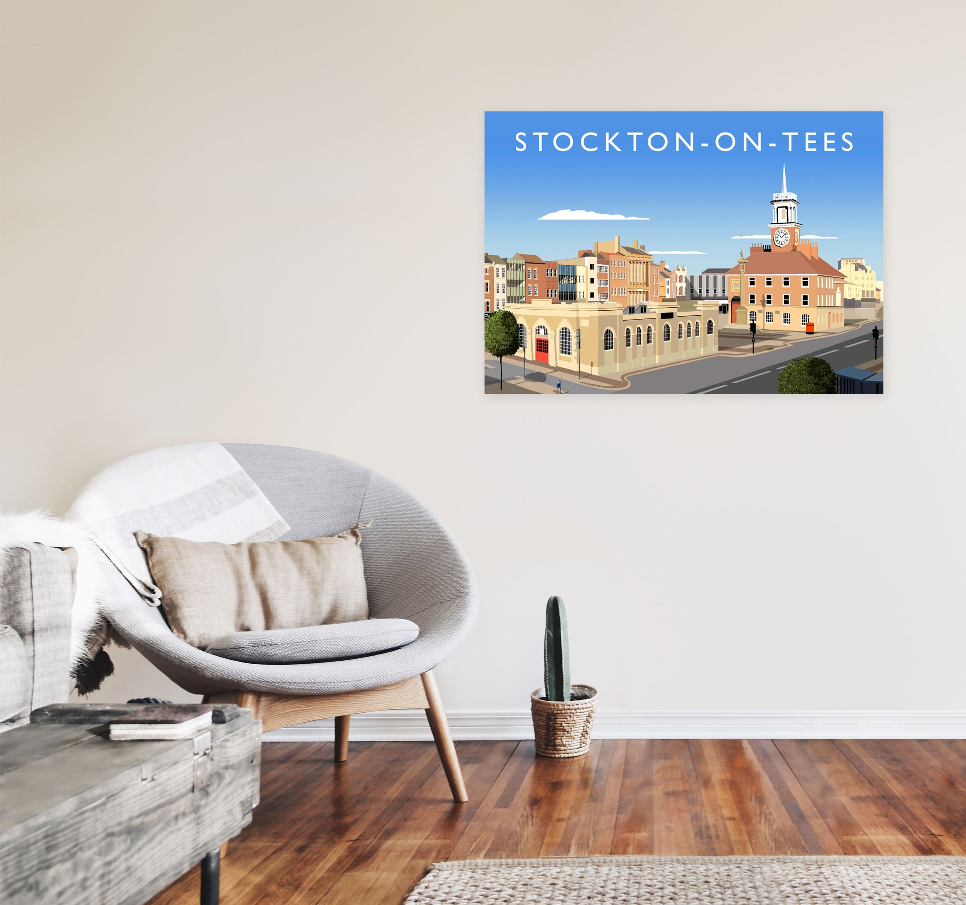 Stockton On Tees (Landscape) by Richard O'Neill A1 Black Frame