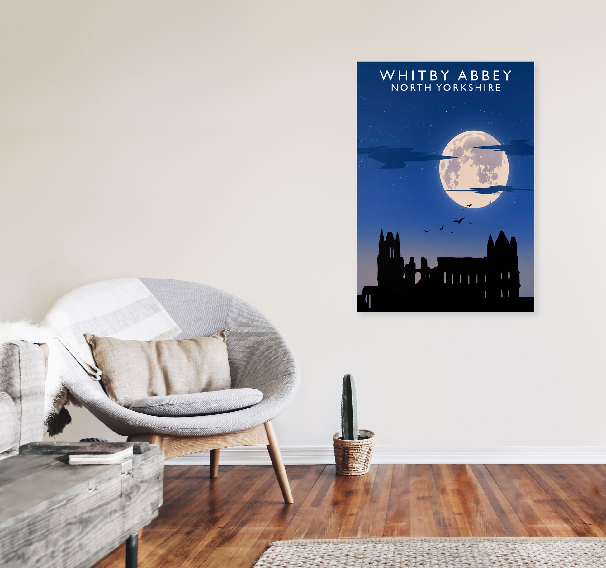 Whitby Abbey (Night) (Portrait) by Richard O'Neill Yorkshire Art Print A1 Black Frame