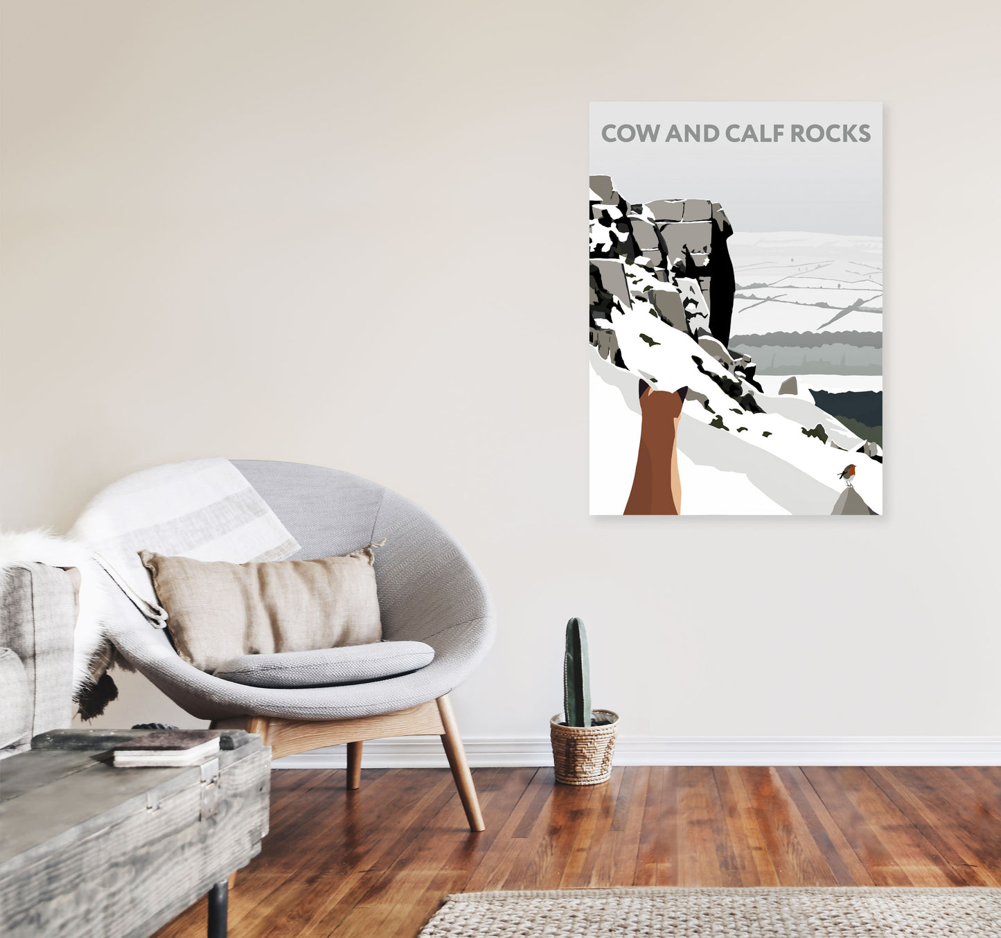 Cow And Calf Rocks In Snow Portrait by Richard O'Neill A1 Black Frame