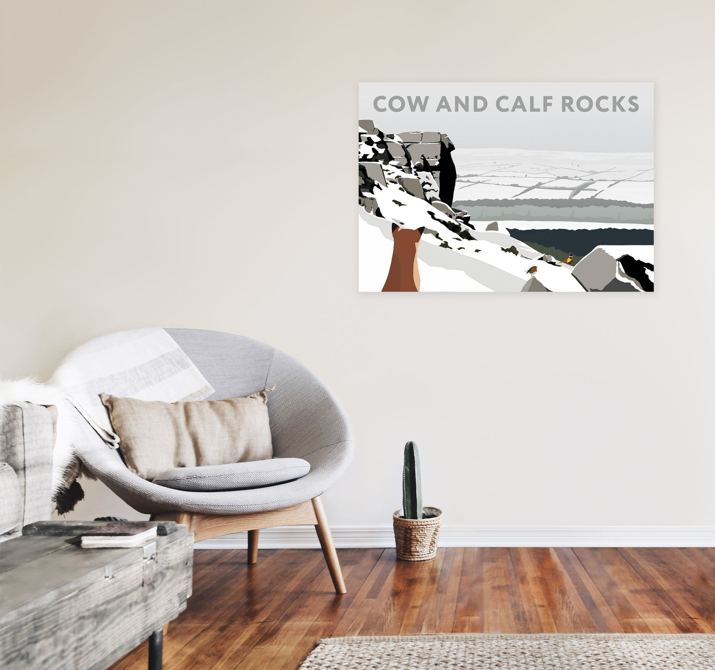 Cow And Calf Rocks In Snow by Richard O'Neill A1 Black Frame