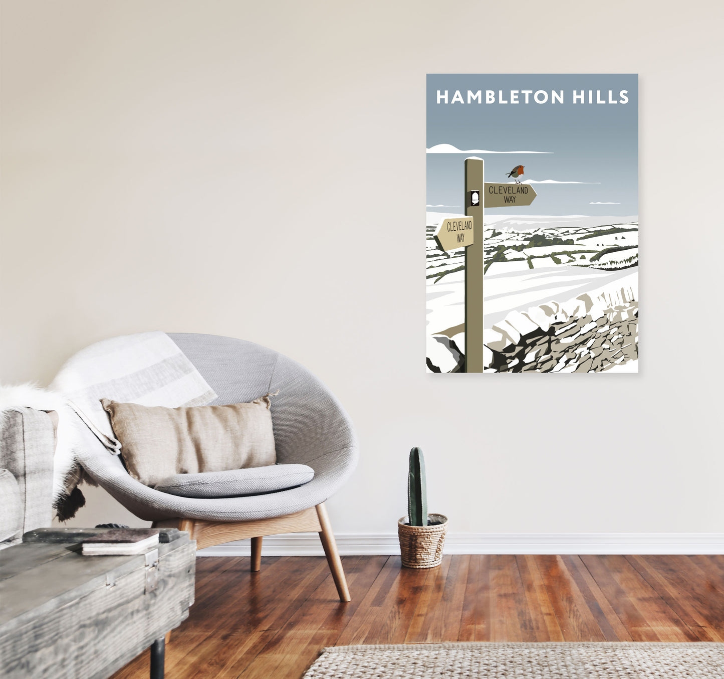 Hambleton Hills In Snow Portrait by Richard O'Neill A1 Black Frame