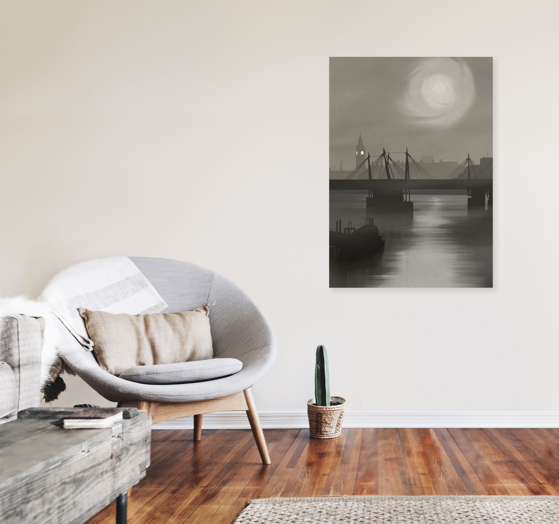 London In Fog Portrait by Richard O'Neill A1 Black Frame