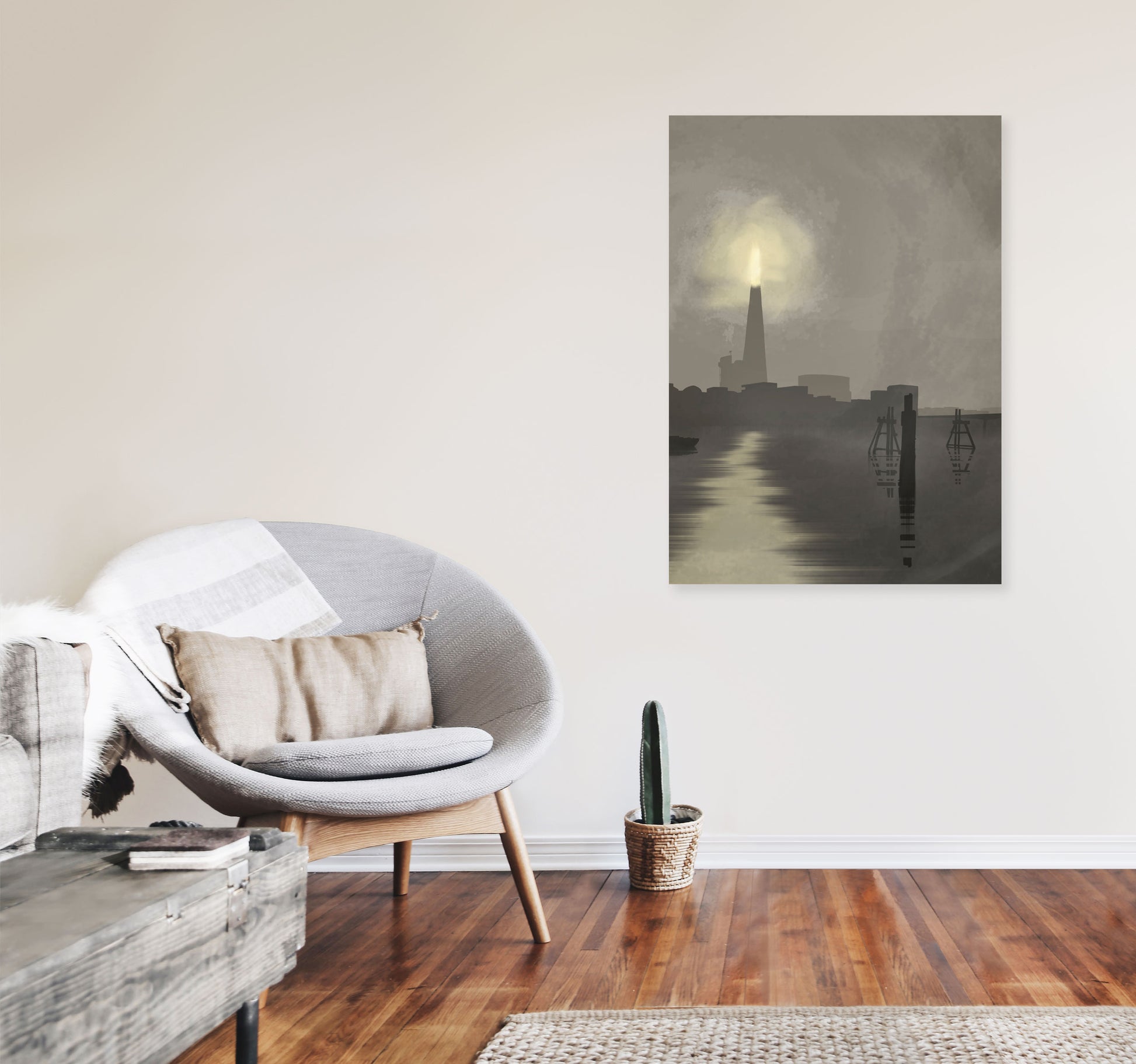 Shard In Fog Portrait Travel Art Print by Richard O'Neill, Framed Wall Art A1 Black Frame