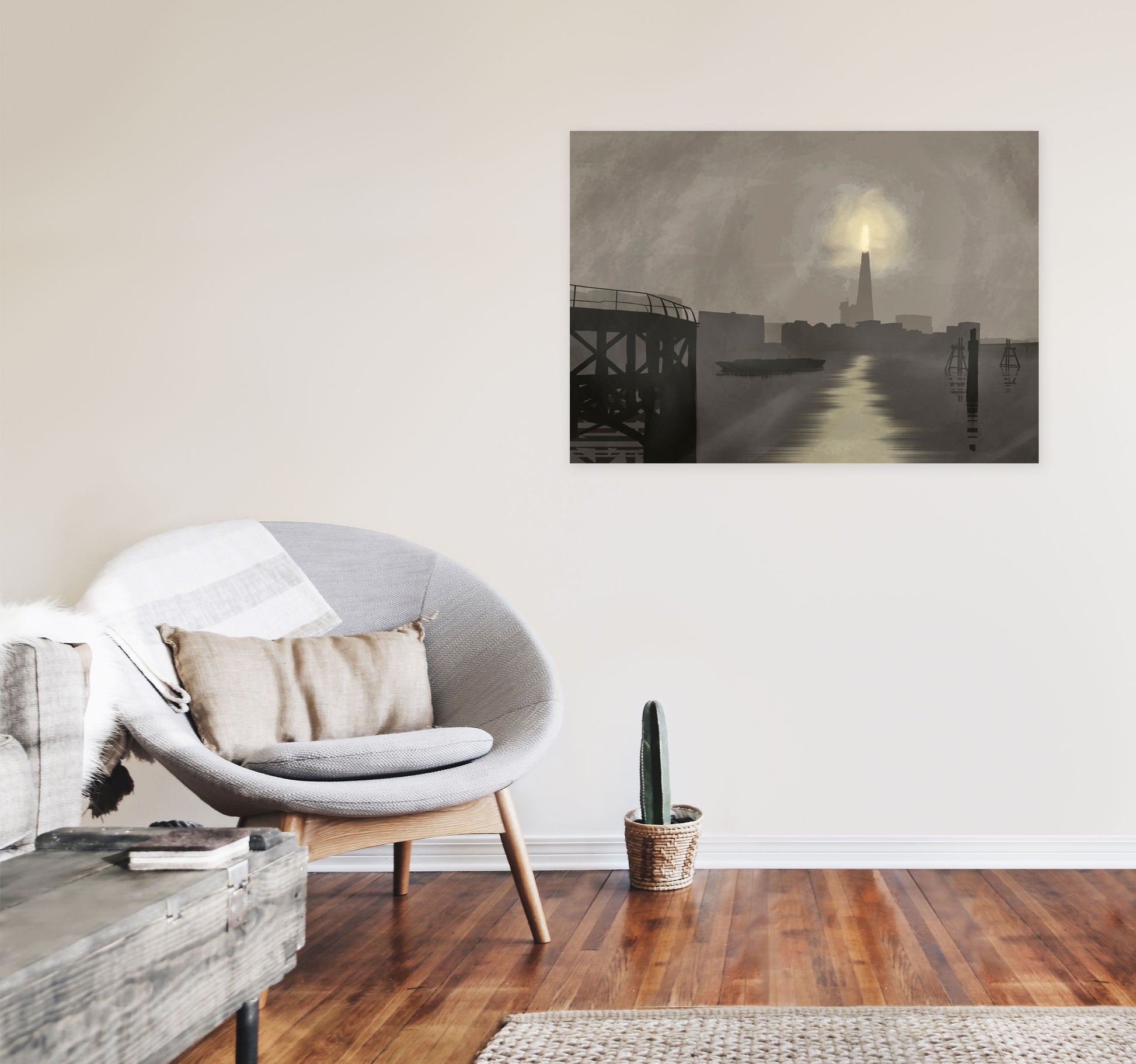 Shard In Fog Travel Art Print by Richard O'Neill, Framed Wall Art A1 Black Frame