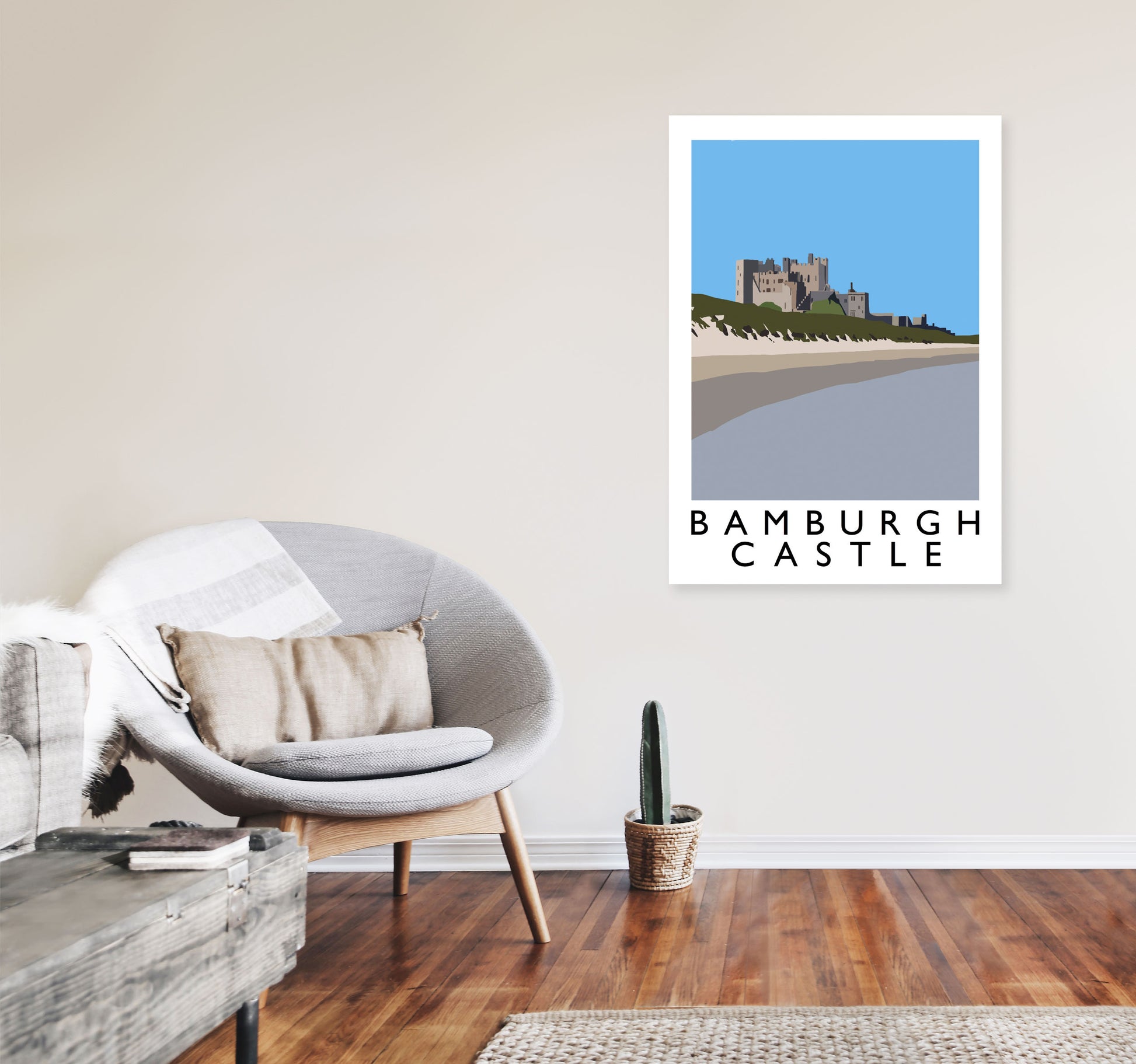 Bamburgh Castle Portrait by Richard O'Neill A1 Black Frame