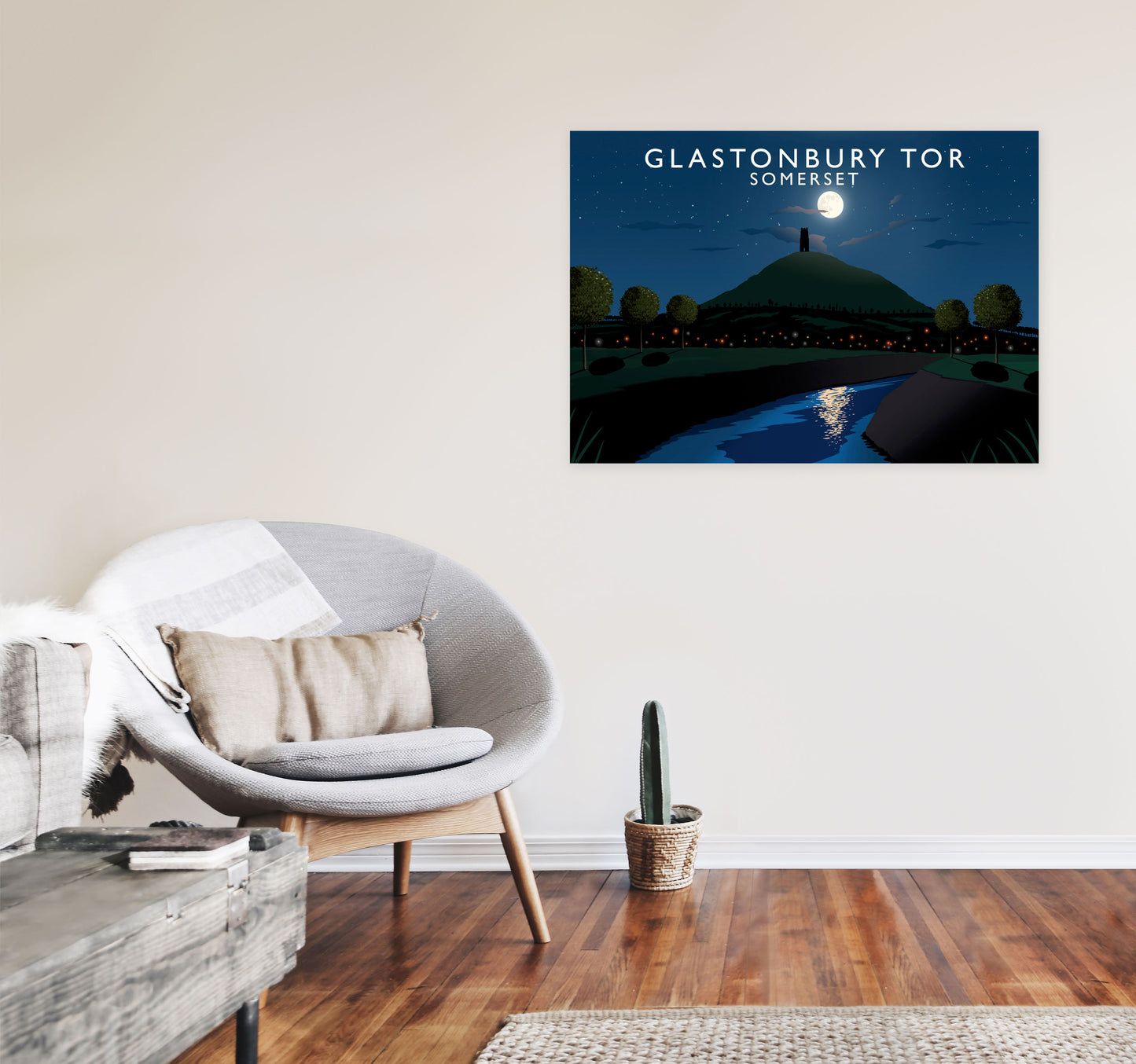 Glastonbury Tor Night by Richard O'Neill A1 Black Frame