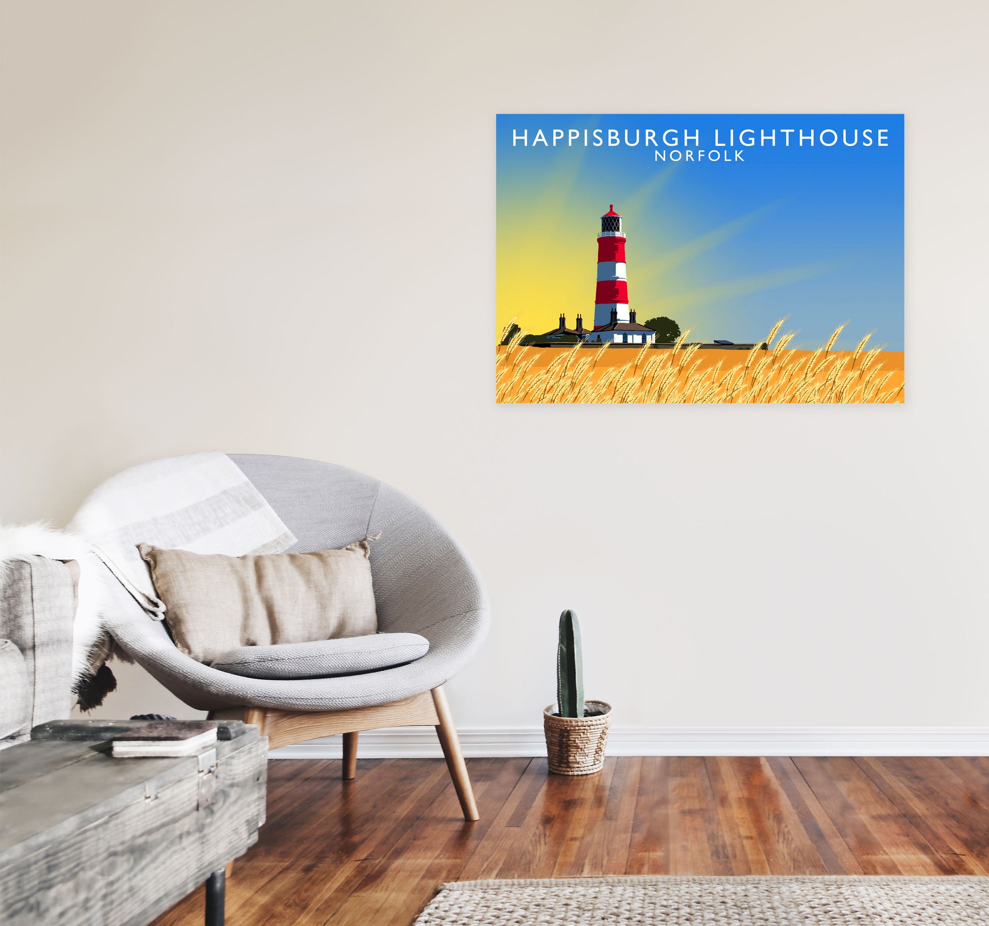 Hapisburgh Lighthouse Norfolk Art Print by Richard O'Neill, Framed Wall Art A1 Black Frame