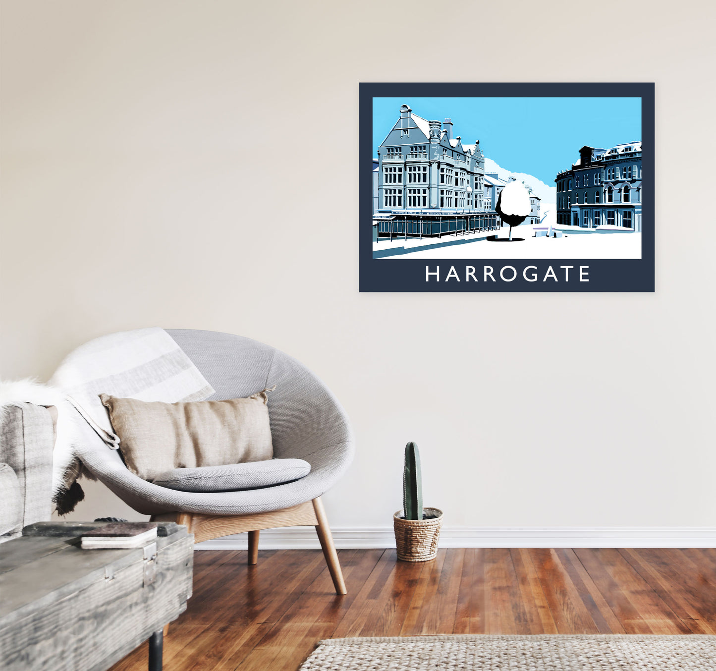 Harrogate In Snow Travel Art Print by Richard O'Neill, Framed Wall Art A1 Black Frame