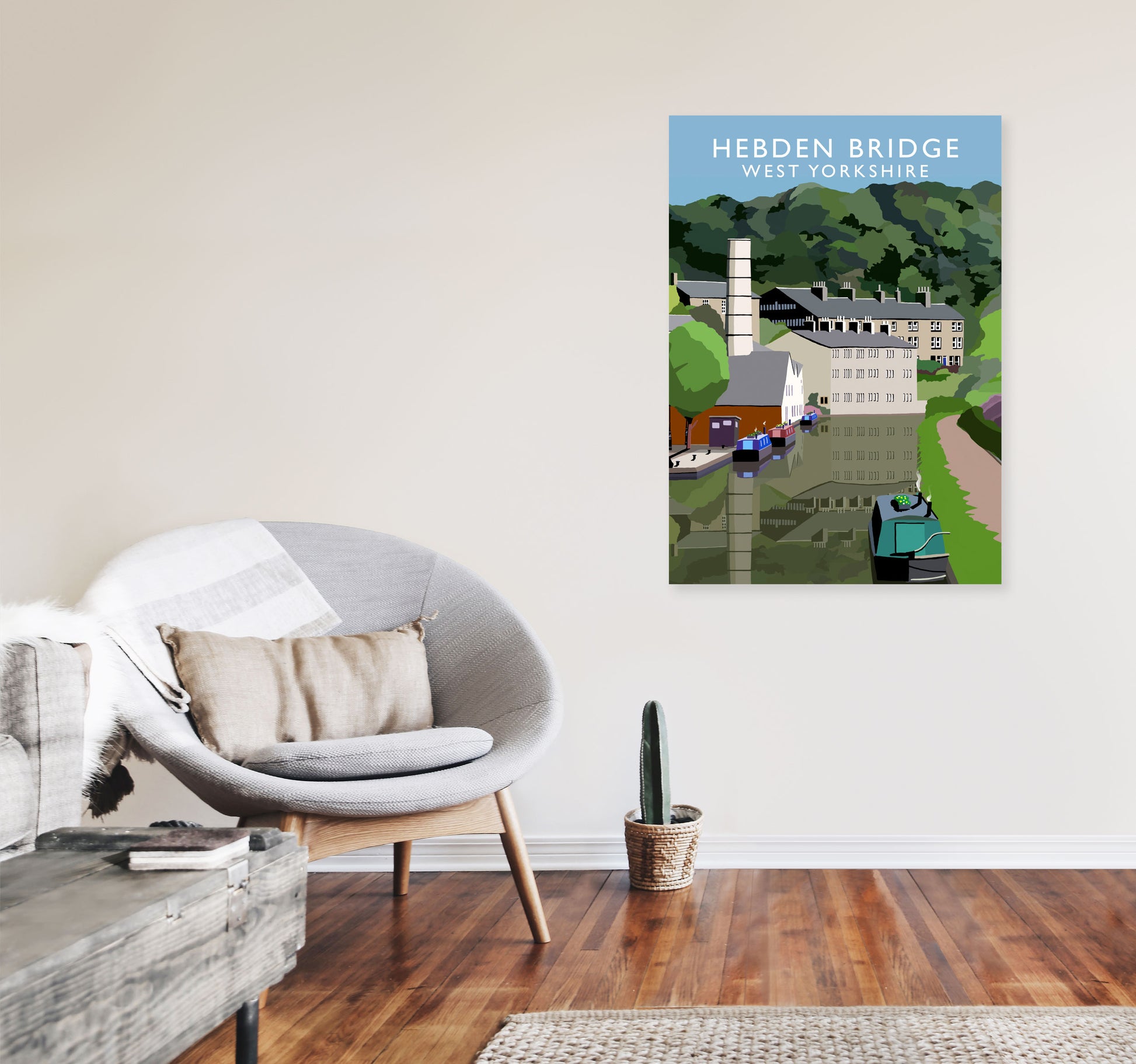 Hebden Bridge West Yorkshire Portrait Travel Art Print by Richard O'Neill A1 Black Frame