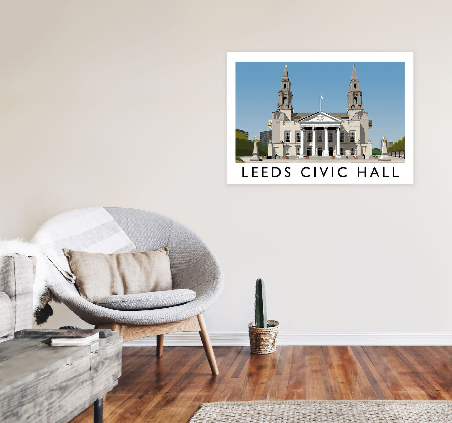 Leeds Civic Hall Digital Art Print by Richard O'Neill, Framed Wall Art A1 Black Frame