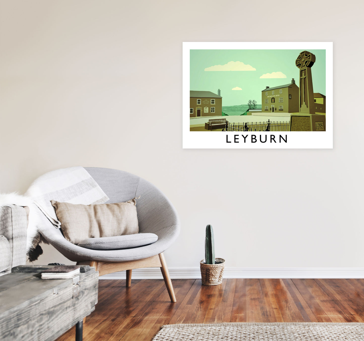 Leyburn Travel Art Print by Richard O'Neill, Framed Wall Art A1 Black Frame