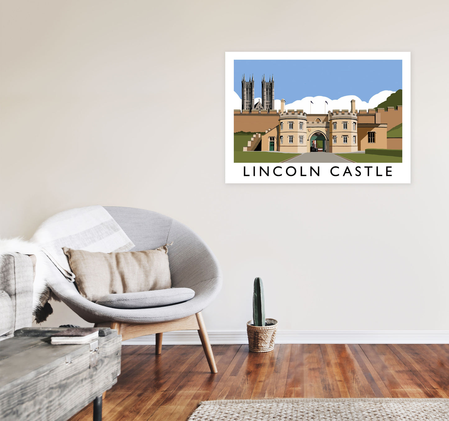 Lincoln Castle Travel Art Print by Richard O'Neill, Framed Wall Art A1 Black Frame