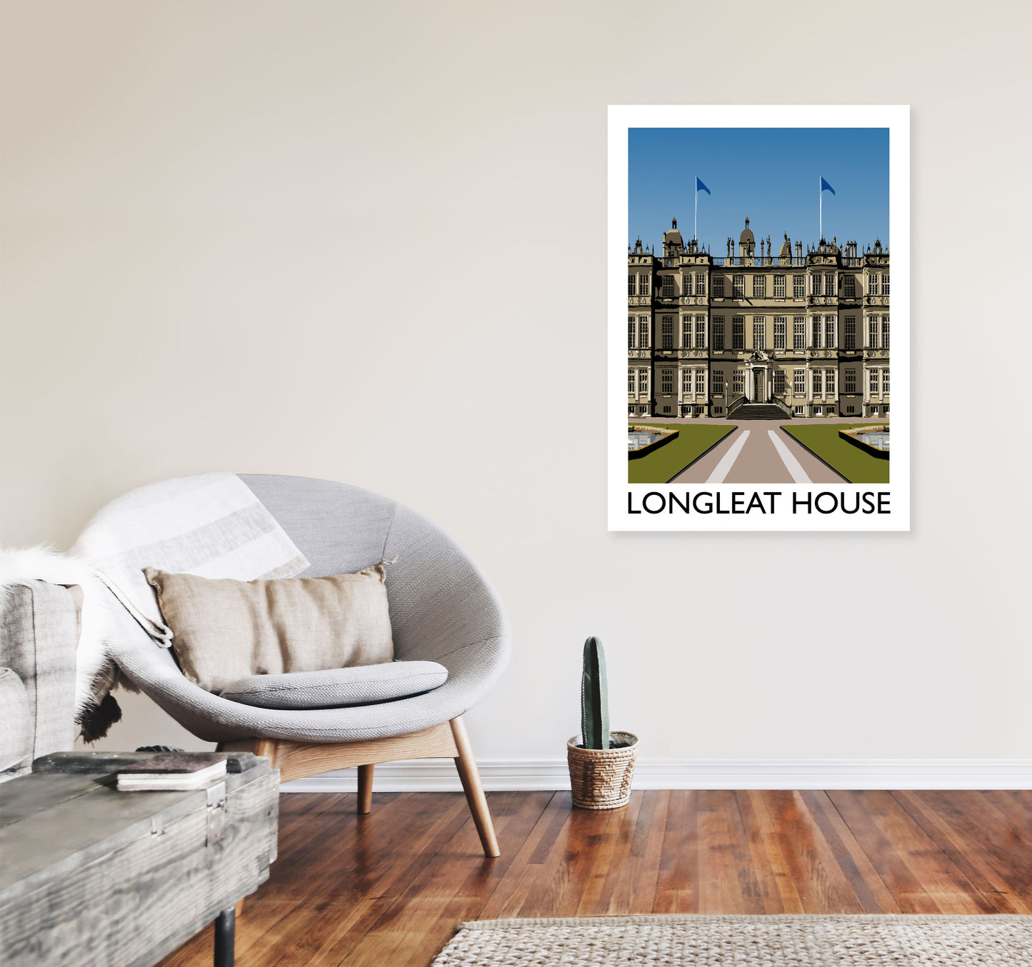 Longleat House Travel Art Print by Richard O'Neill, Framed Wall Art A1 Black Frame