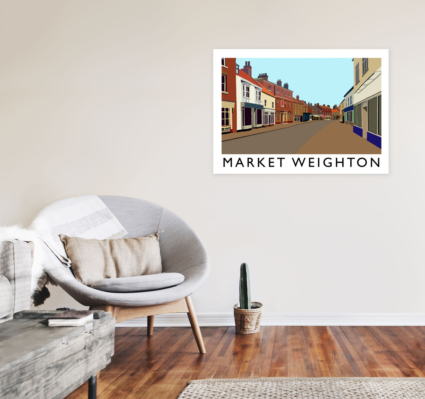 Market Weighton Travel Art Print by Richard O'Neill, Framed Wall Art A1 Black Frame