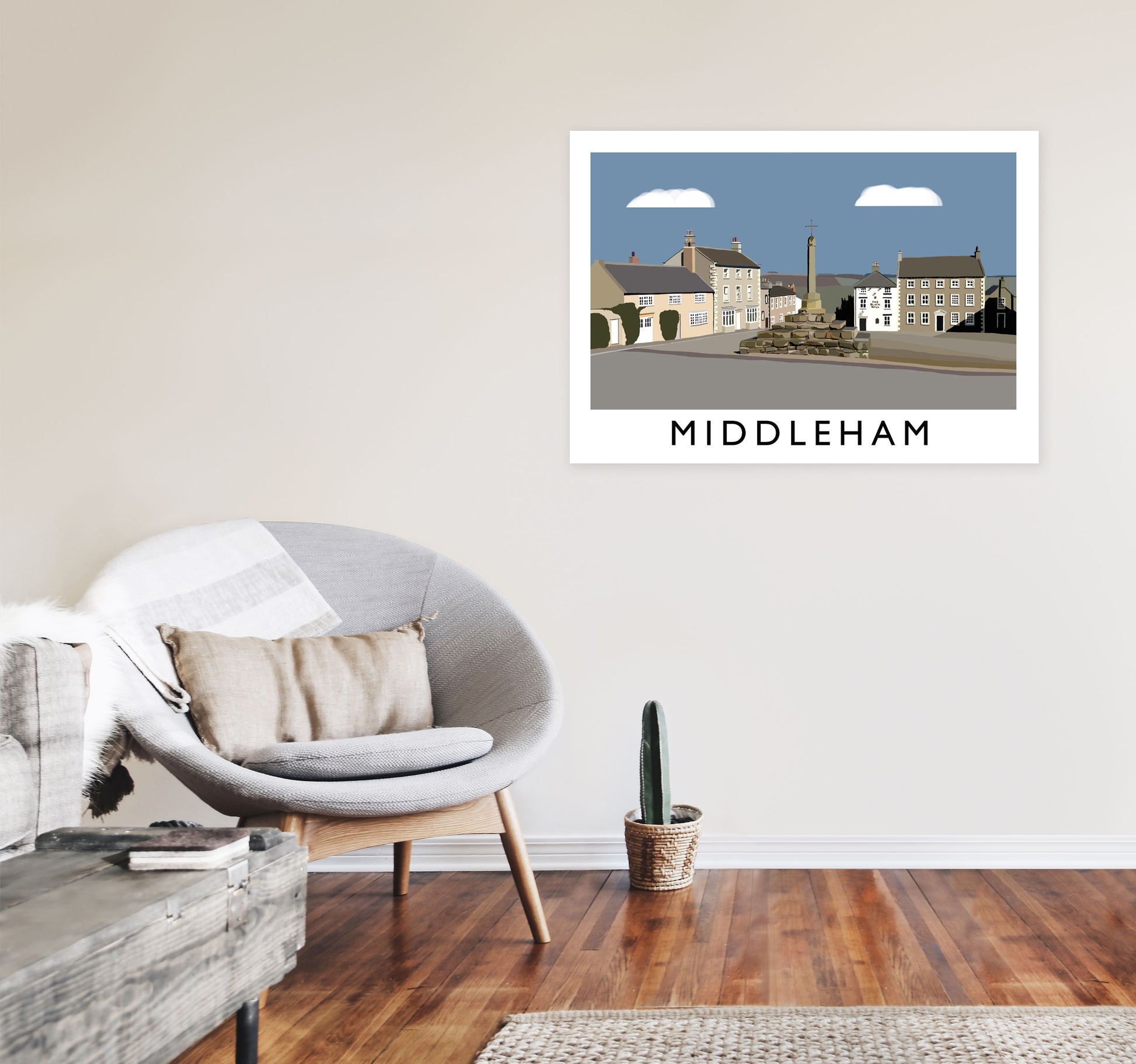 Middleham Travel Art Print by Richard O'Neill, Framed Wall Art A1 Black Frame