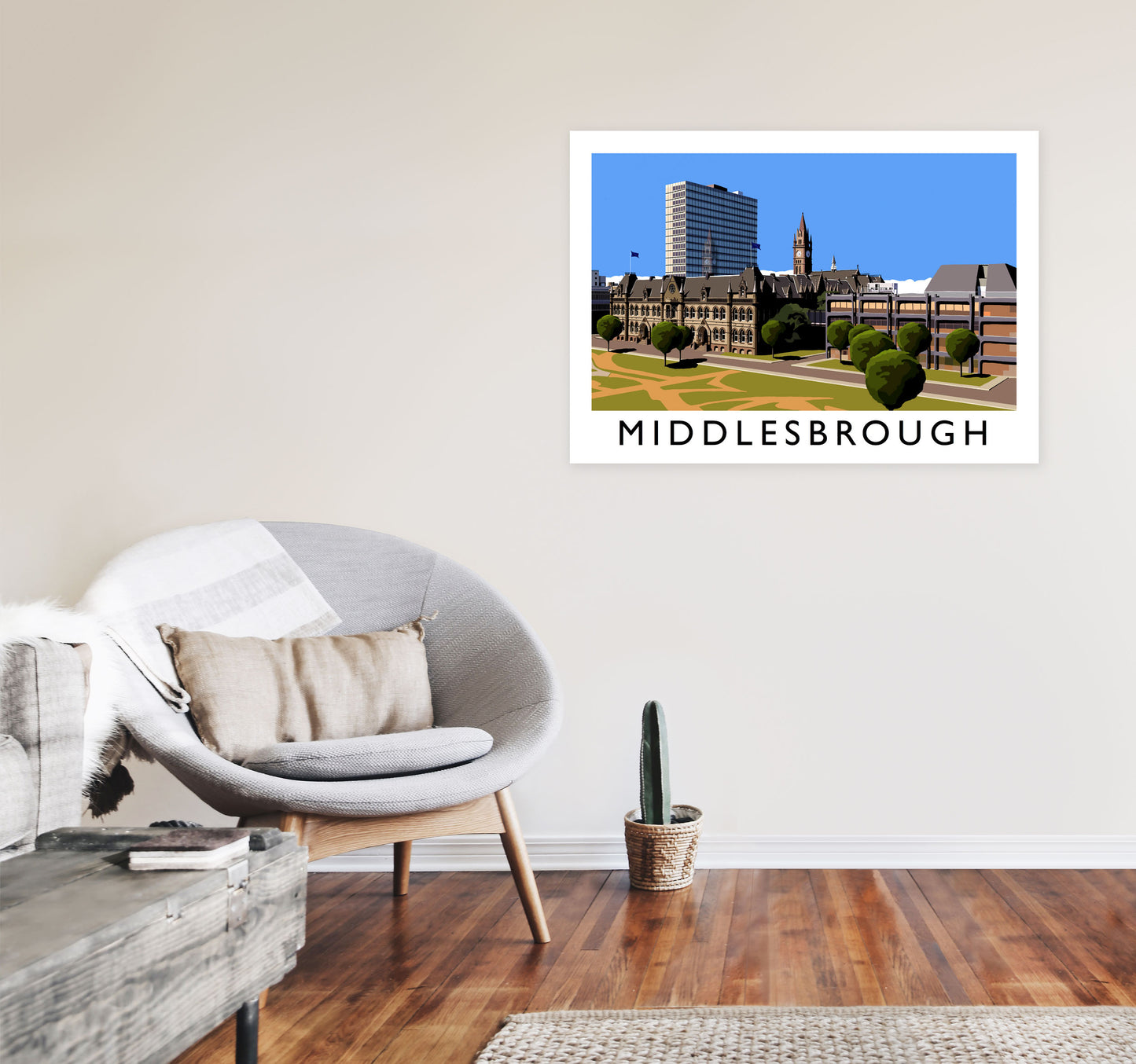 Middlesbrough Travel Art Print by Richard O'Neill, Framed Wall Art A1 Black Frame