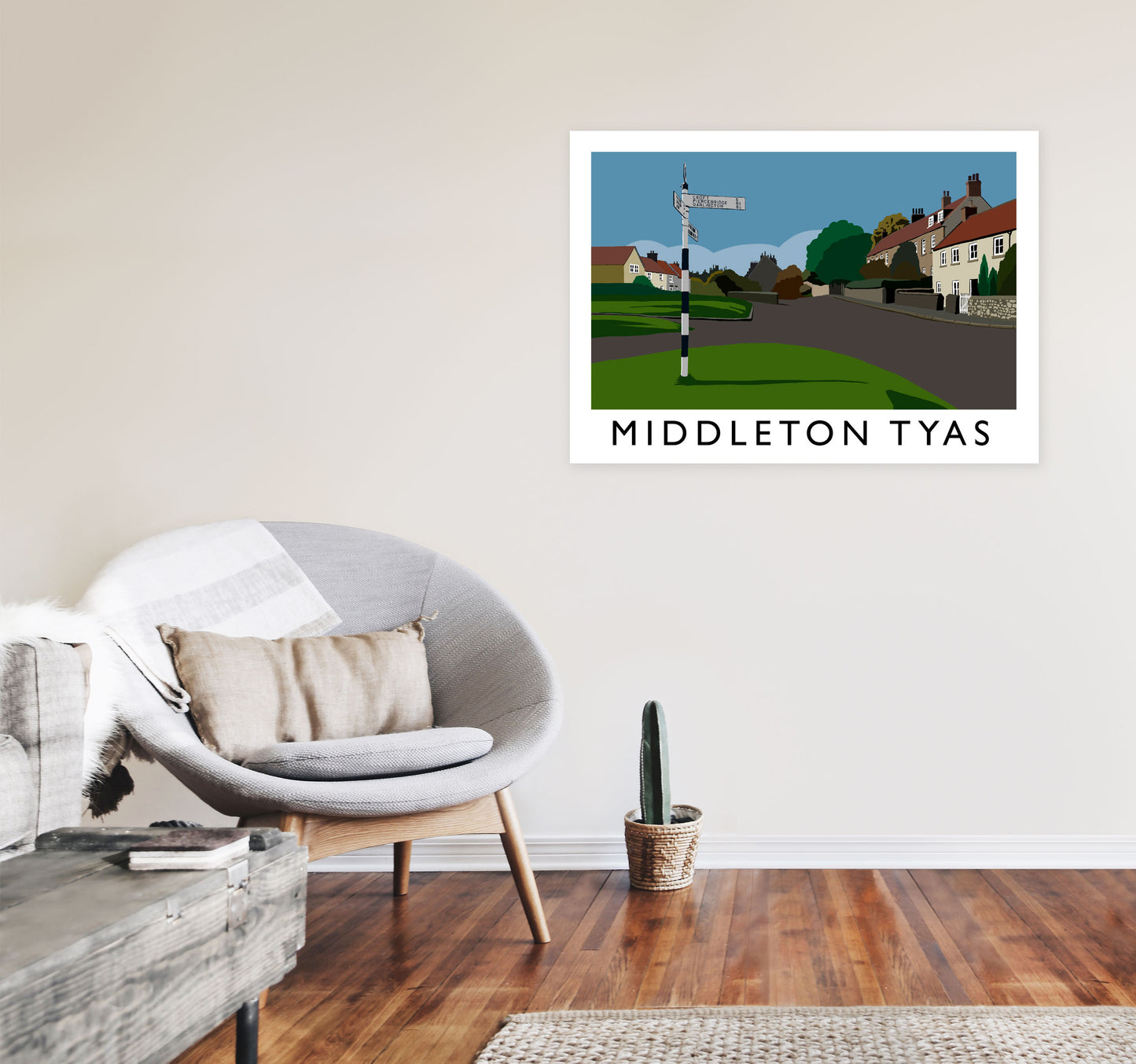 Middleton Tyas Travel Art Print by Richard O'Neill, Framed Wall Art A1 Black Frame