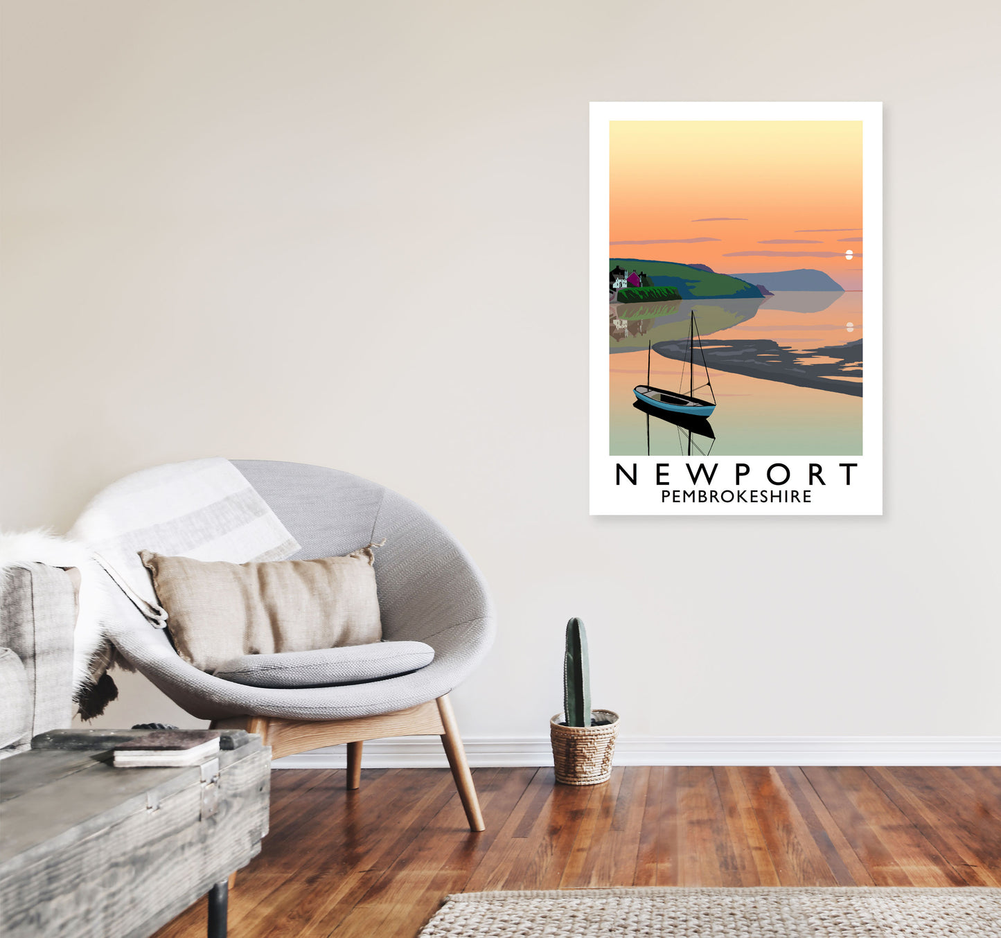 Newport Pembrokeshire Travel Art Print by Richard O'Neill, Framed Wall Art A1 Black Frame