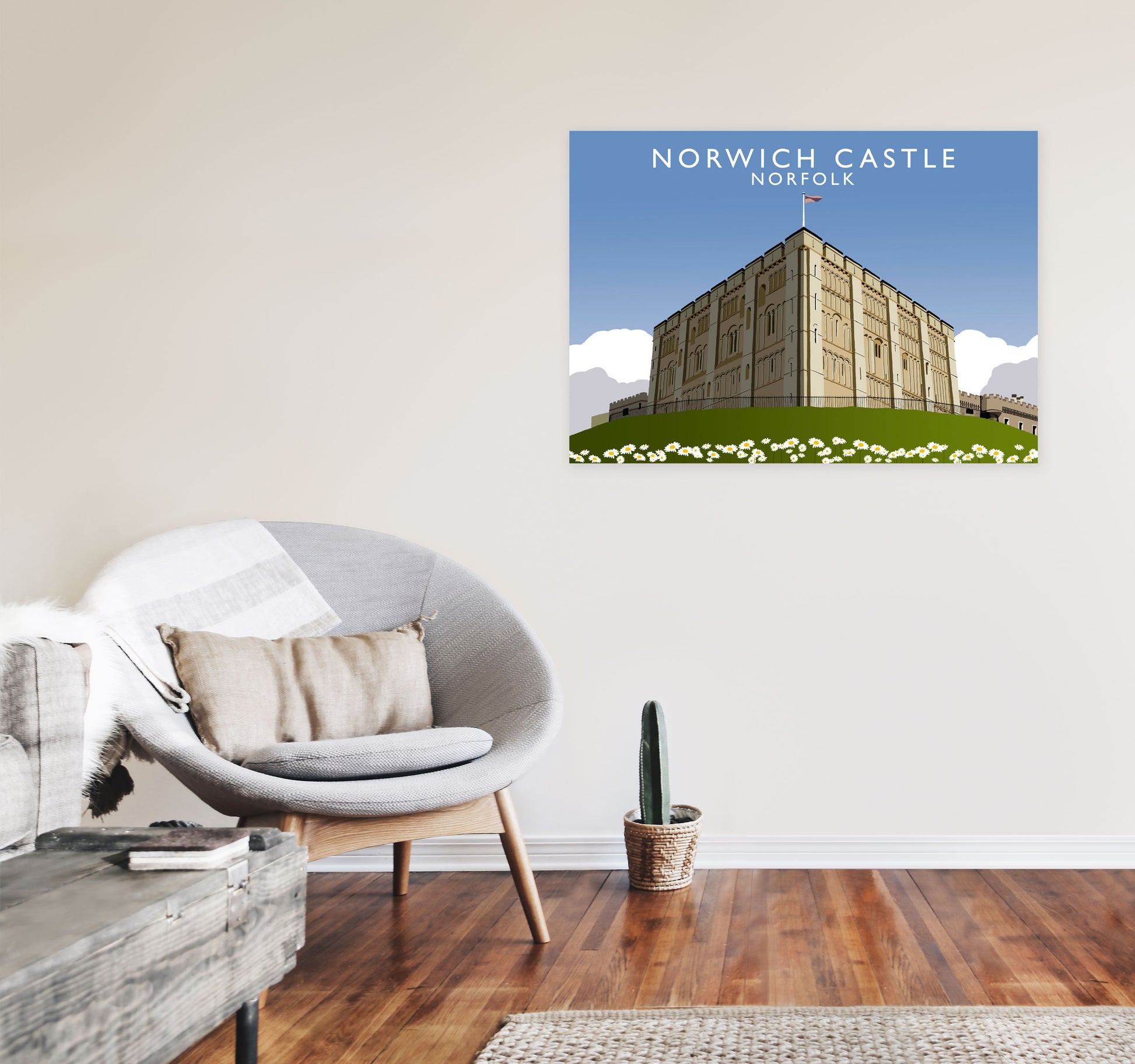 Norwich Castle Norfolk Travel Art Print by Richard O'Neill, Framed Wall Art A1 Black Frame