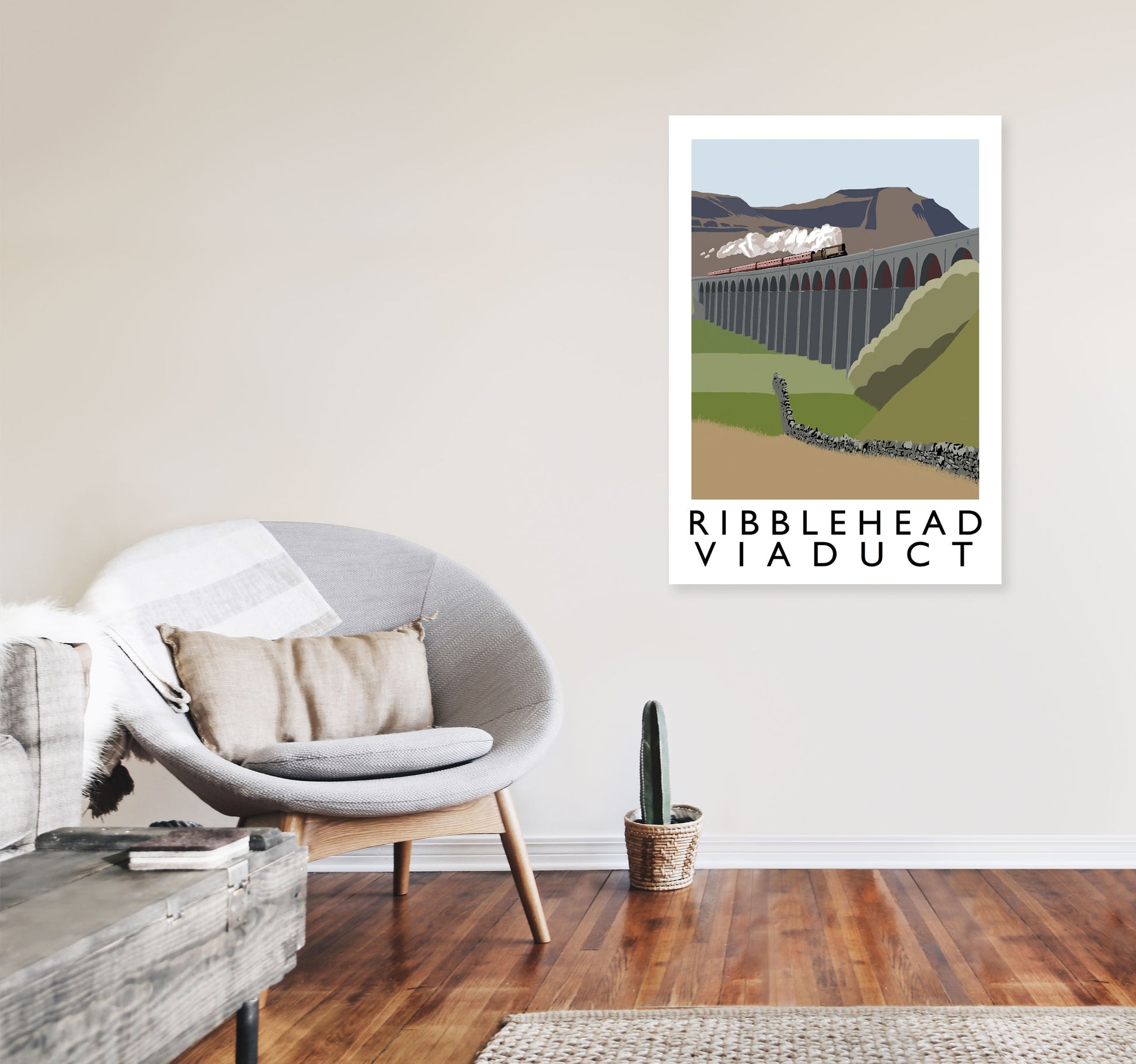 Ribblehead Viaduct Travel Art Print by Richard O'Neill, Framed Wall Art A1 Black Frame