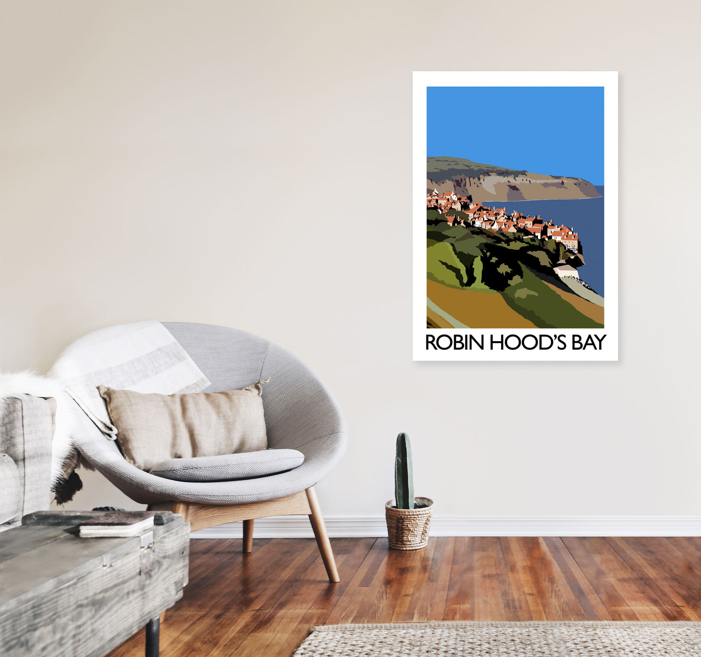 Robin Hood's Bay Portrait Travel Art Print by Richard O'Neill, Framed Wall Art A1 Black Frame