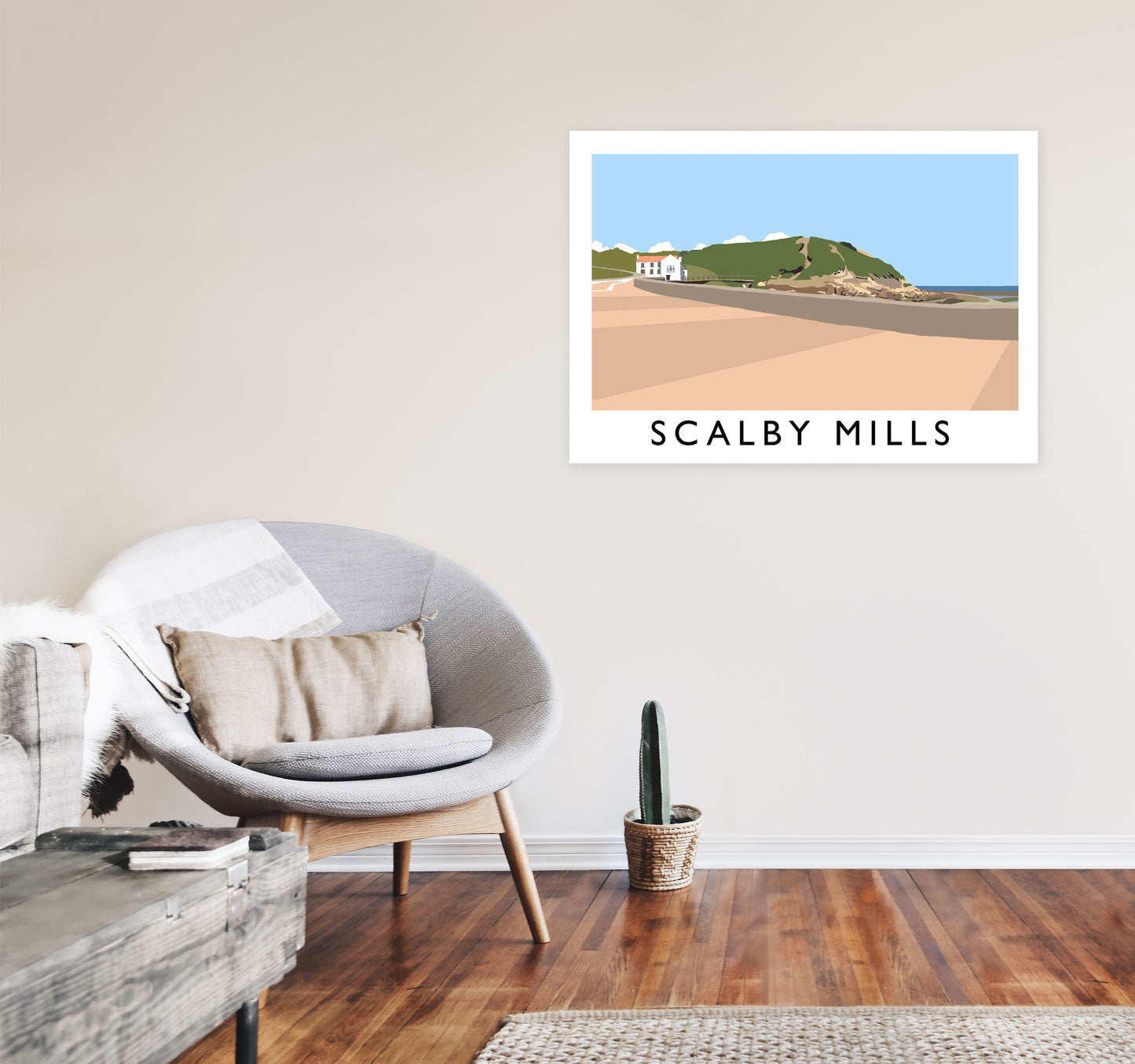 Scalby Mills Travel Art Print by Richard O'Neill, Framed Wall Art A1 Black Frame