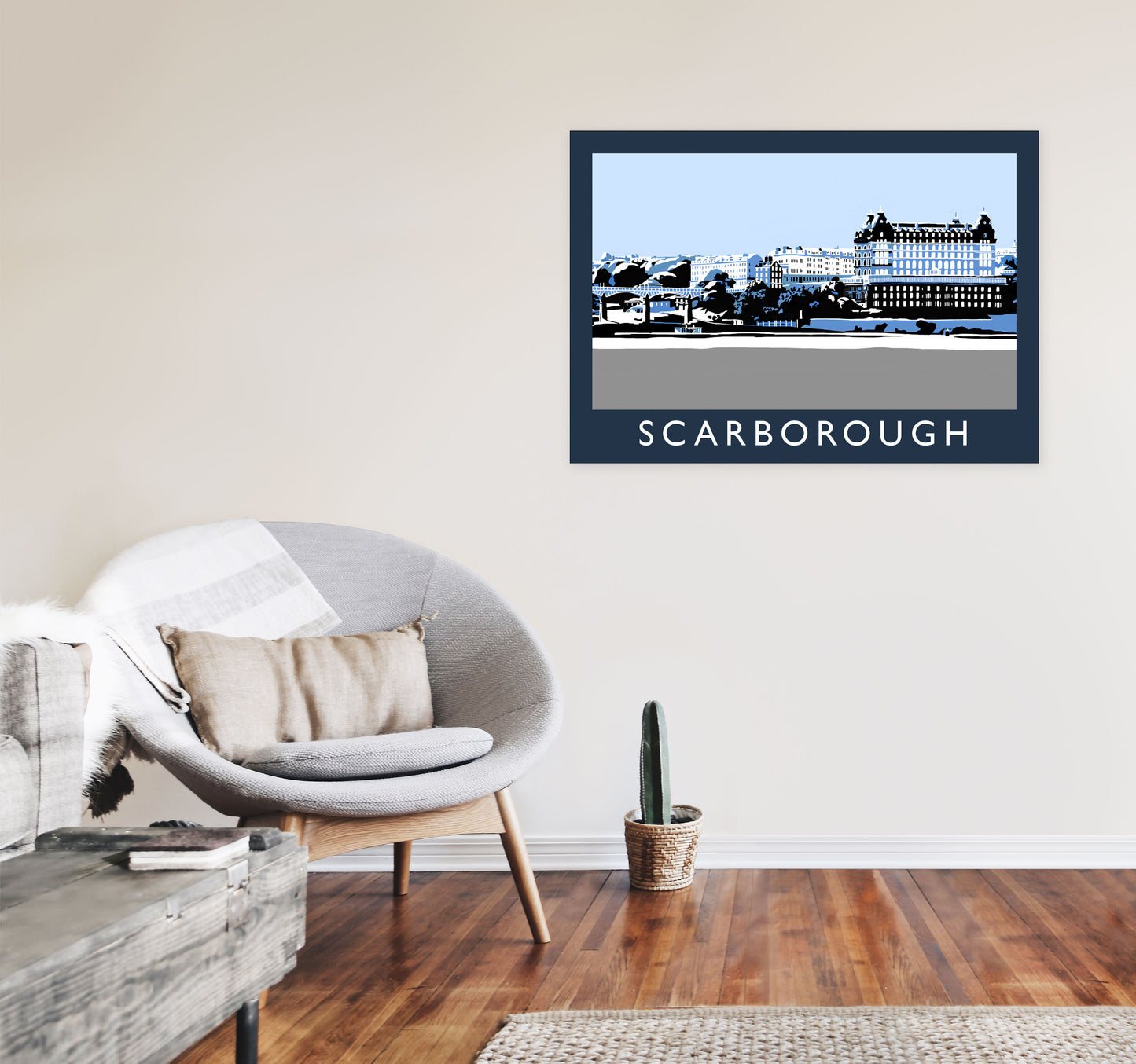 Scarborough In SnowTravel Art Print by Richard O'Neill, Framed Wall Art A1 Black Frame