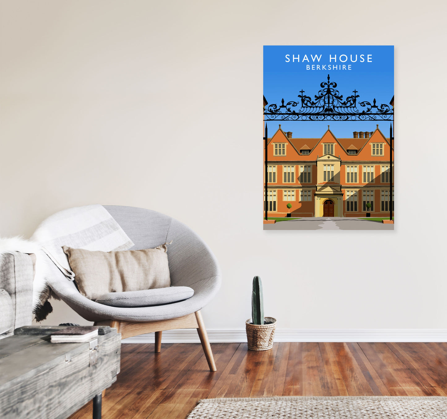 Shaw House Portrait Berkshire Travel Art Print by Richard O'Neill, Framed Wall Art A1 Black Frame