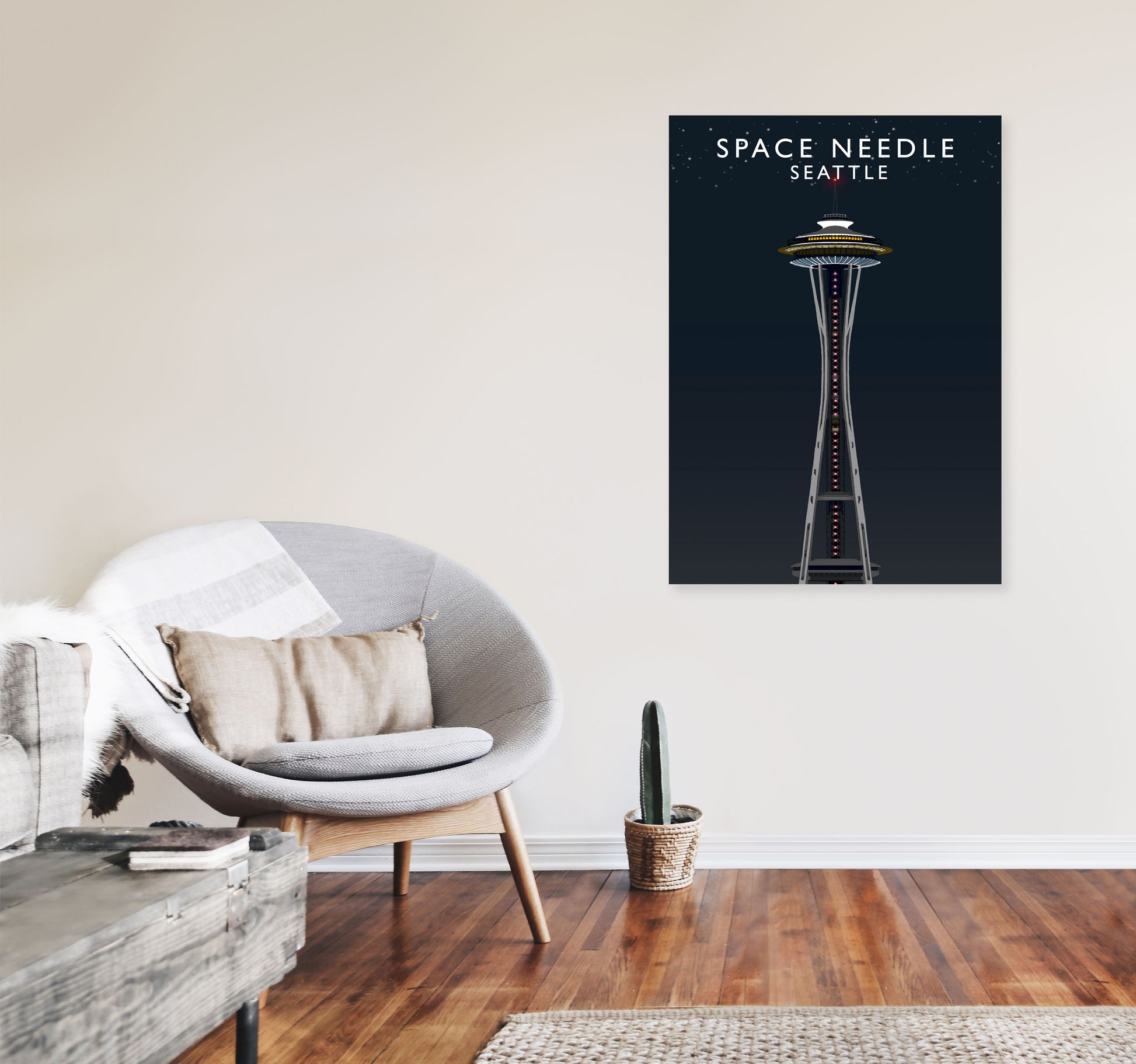 Space Needle Seattle Night Art Print by Richard O'Neill A1 Black Frame