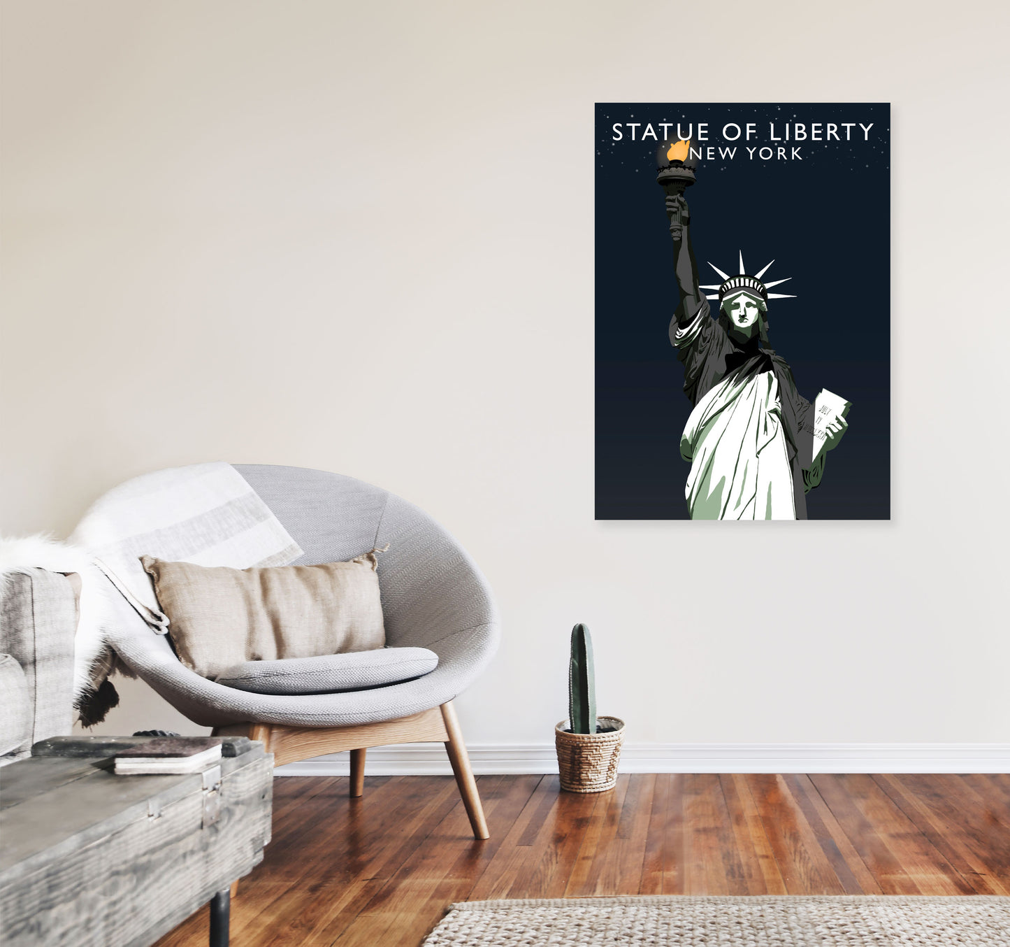 Statue of Liberty Night New York Art Print by Richard O'Neill A1 Black Frame