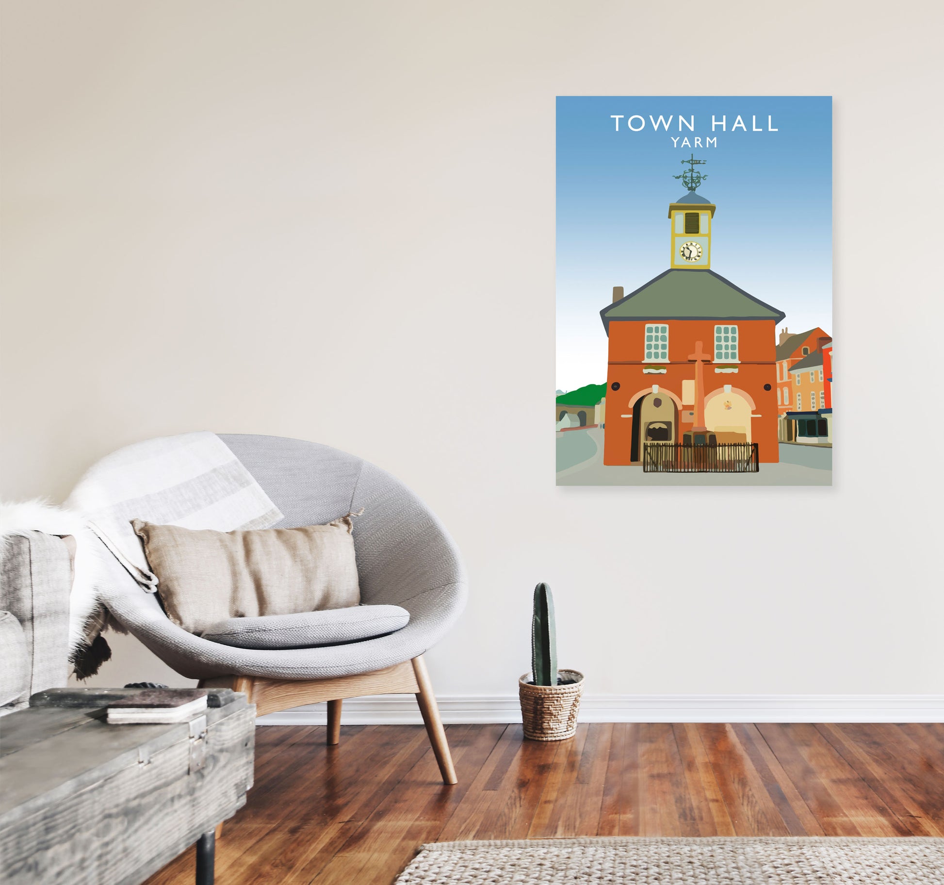 Town Hall Yarm Travel Art Print by Richard O'Neill, Framed Wall Art A1 Black Frame