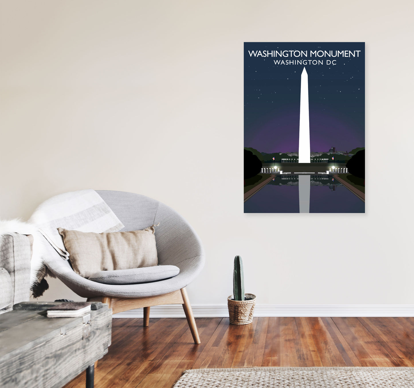 Washington DC Monument Night Travel Art Print by Richard O'Neill A1 Black Frame