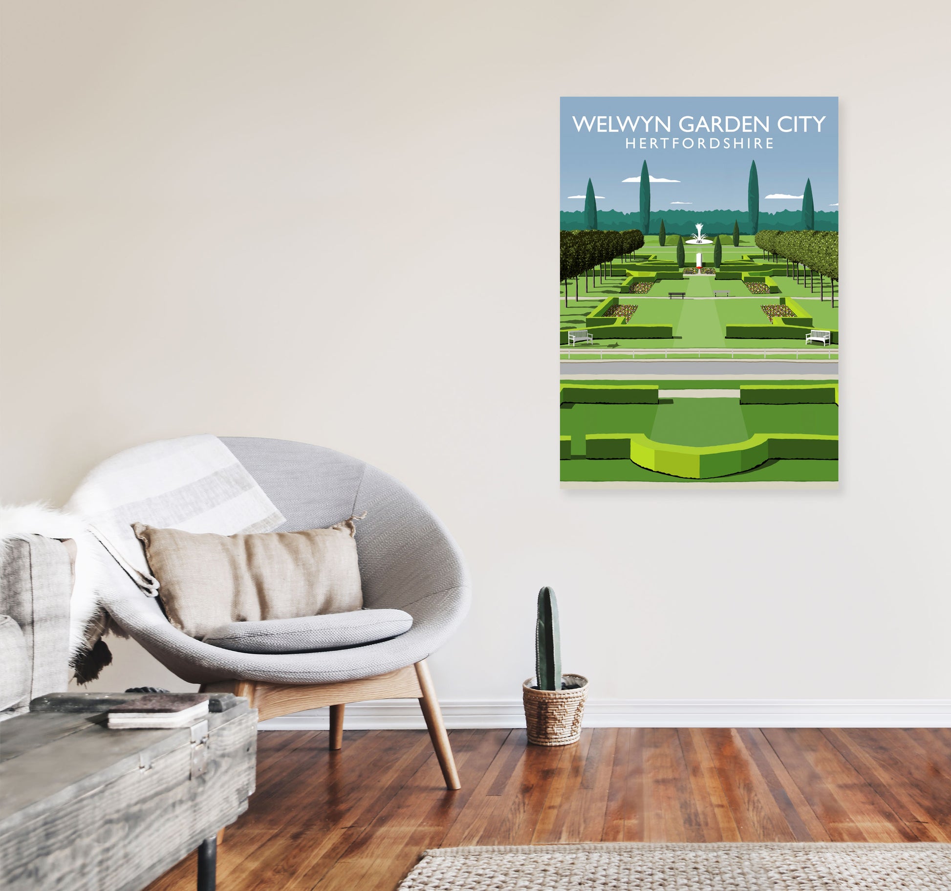 Welwyn Garden City Portrait Hertfordshire Travel Art Print by Richard O'Neill A1 Black Frame