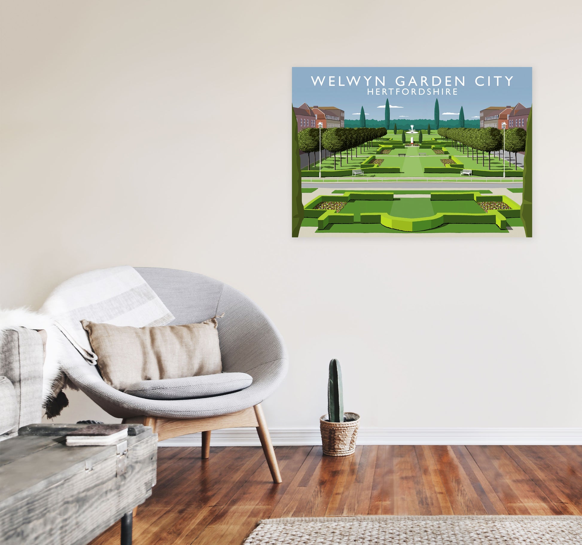 Welwyn Garden City Hertfordshire Travel Art Print by Richard O'Neill A1 Black Frame