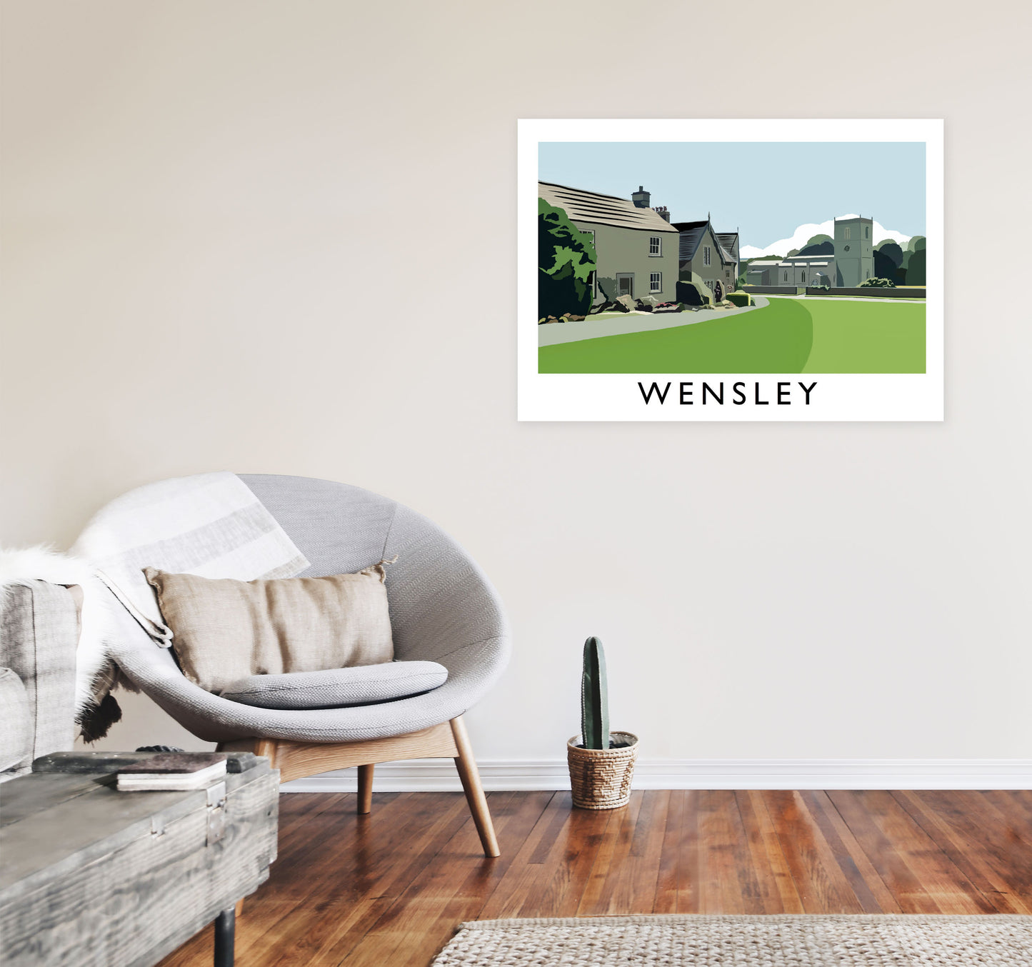 Wensley Travel Art Print by Richard O'Neill, Framed Wall Art A1 Black Frame