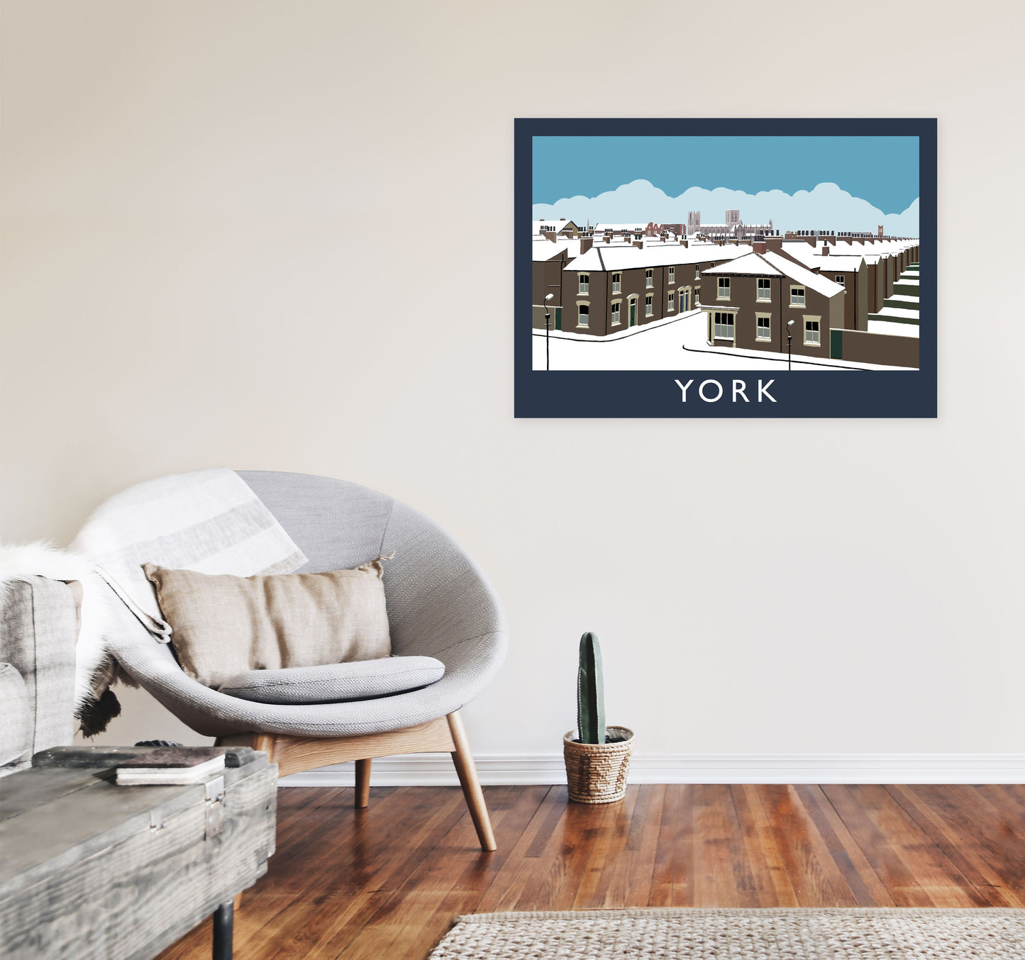 York in Snow Travel Art Print by Richard O'Neill, Framed Wall Art A1 Black Frame