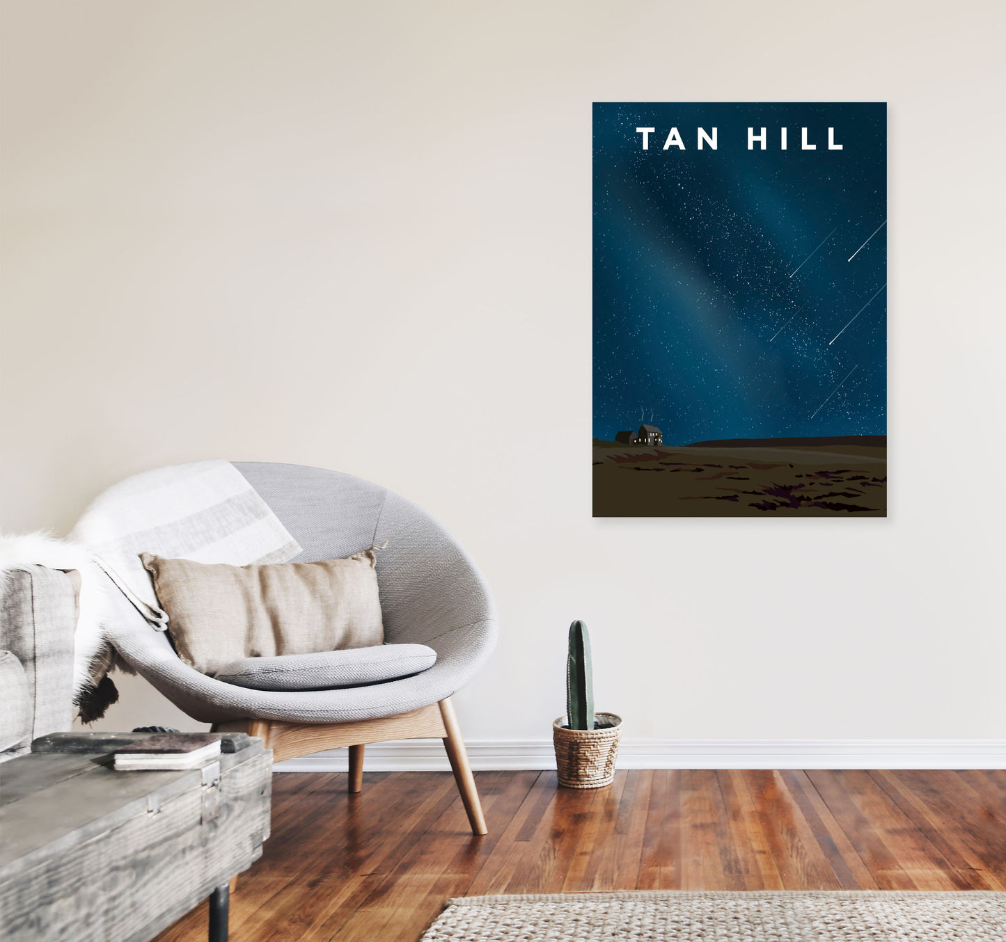 Tan Hill Night Portrait Travel Art Print by Richard O'Neill, Framed Wall Art A1 Black Frame