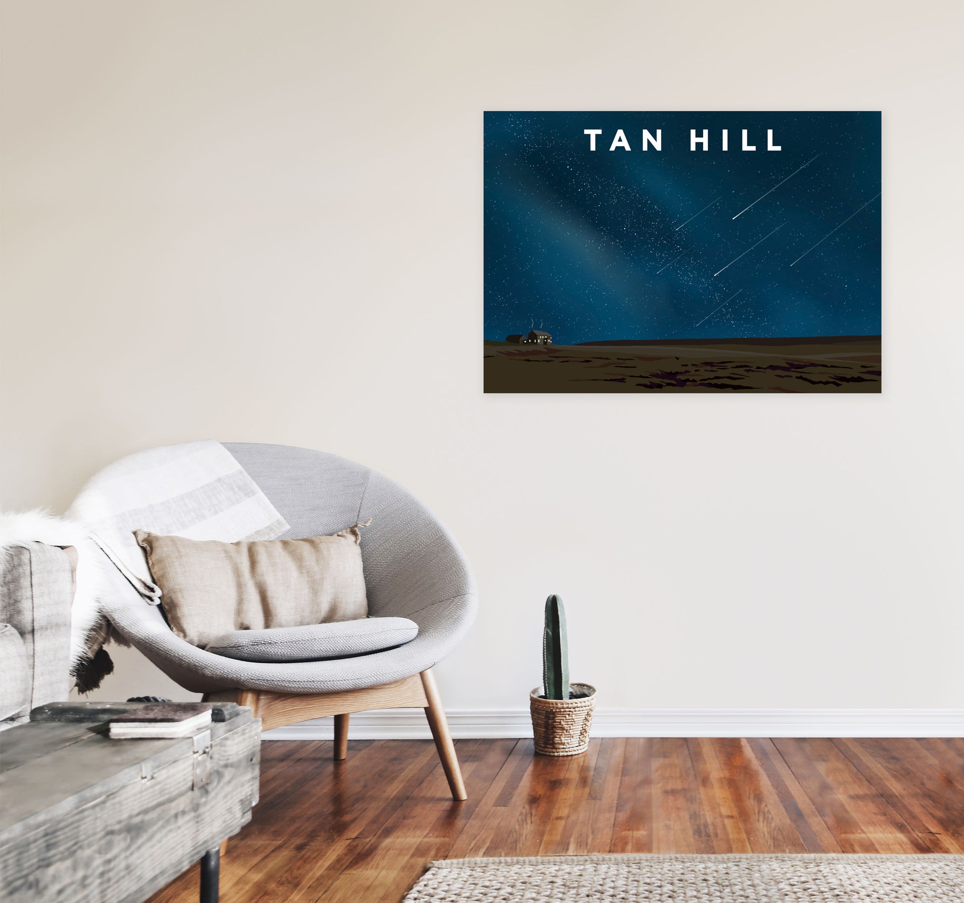 Tan Hill Night Travel Art Print by Richard O'Neill, Framed Wall Art A1 Black Frame