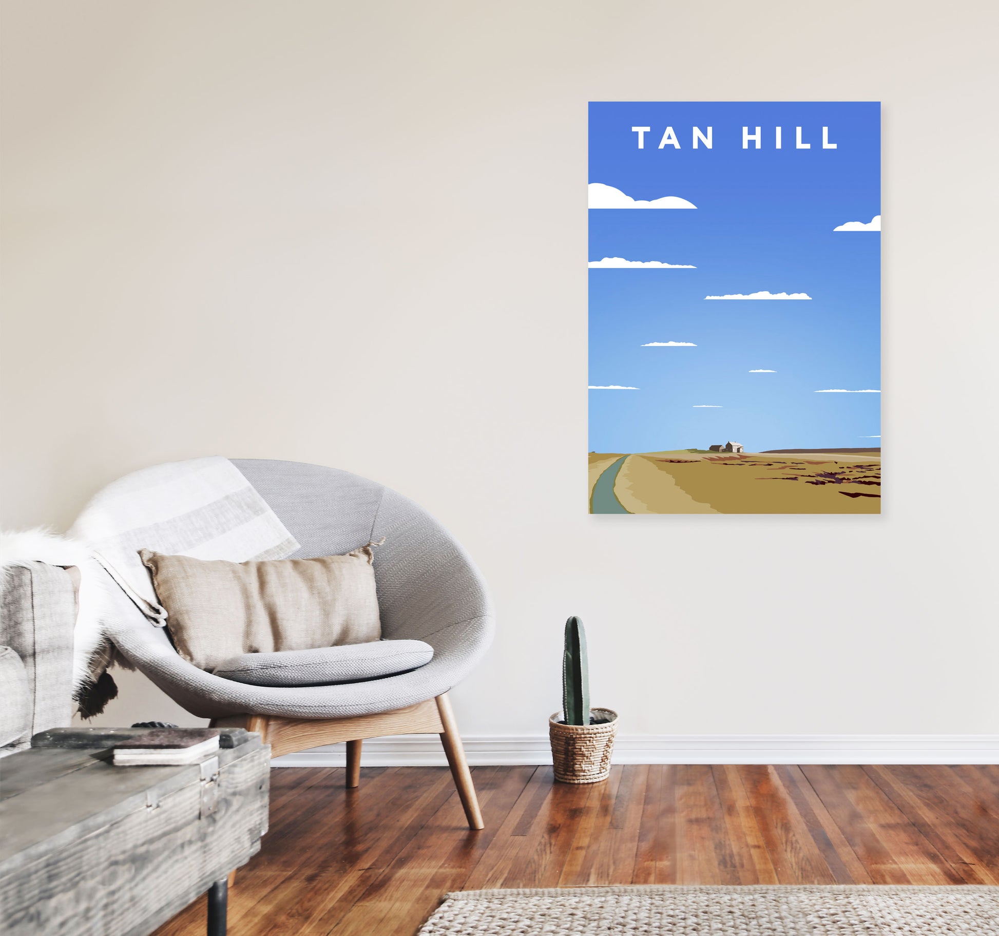 Tan Hill Travel Portrait Art Print by Richard O'Neill, Framed Wall Art A1 Black Frame