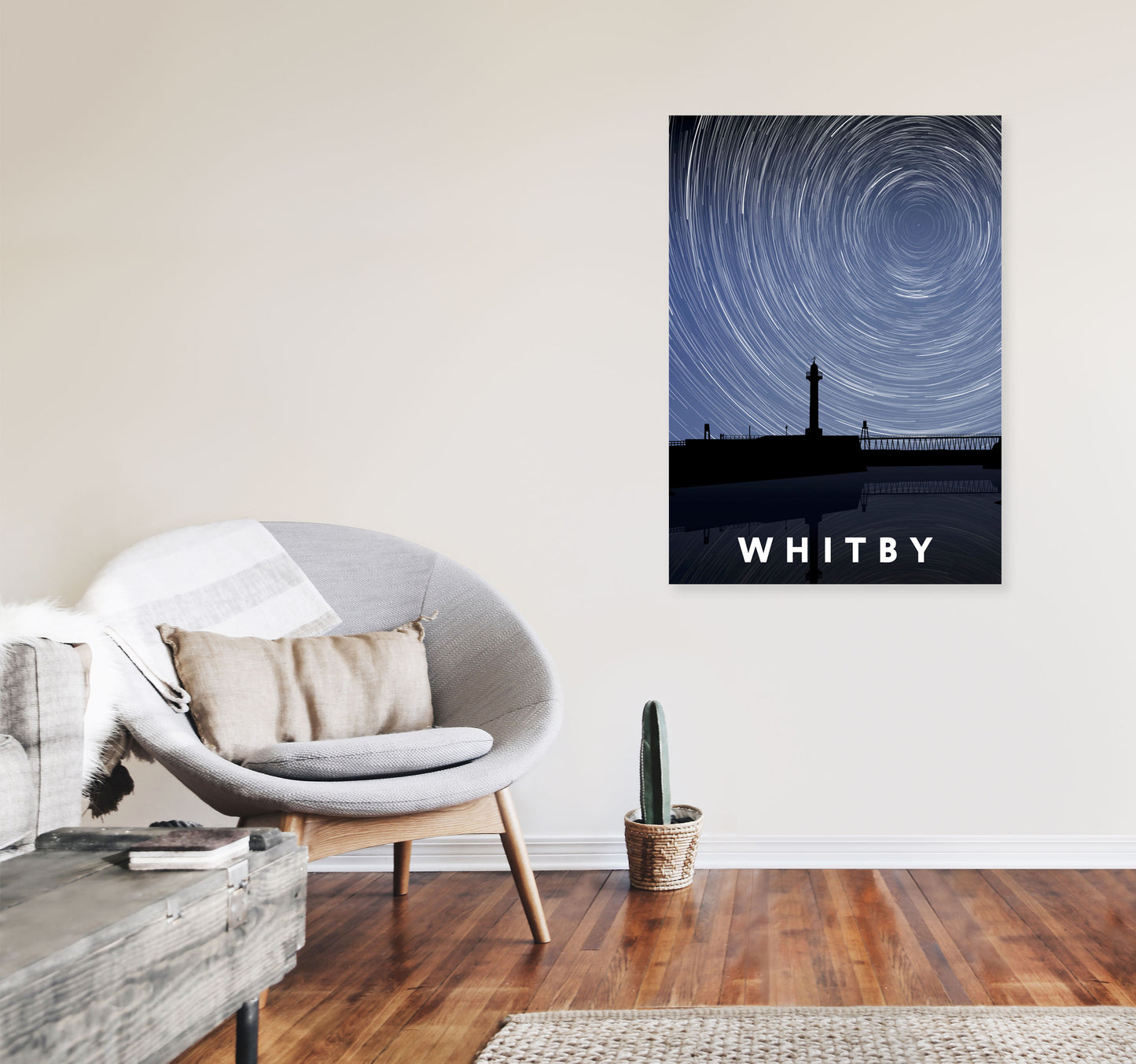 Whitby Night Timelapse Portrait Art Print by Richard O'Neill, Framed Wall Art A1 Black Frame