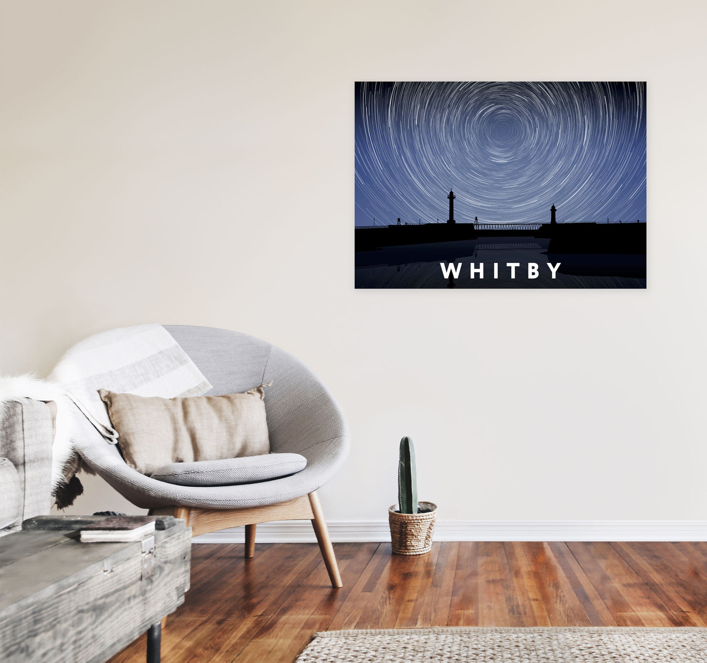 Whitby Night Timelapse Art Print by Richard O'Neill, Framed Wall Art A1 Black Frame