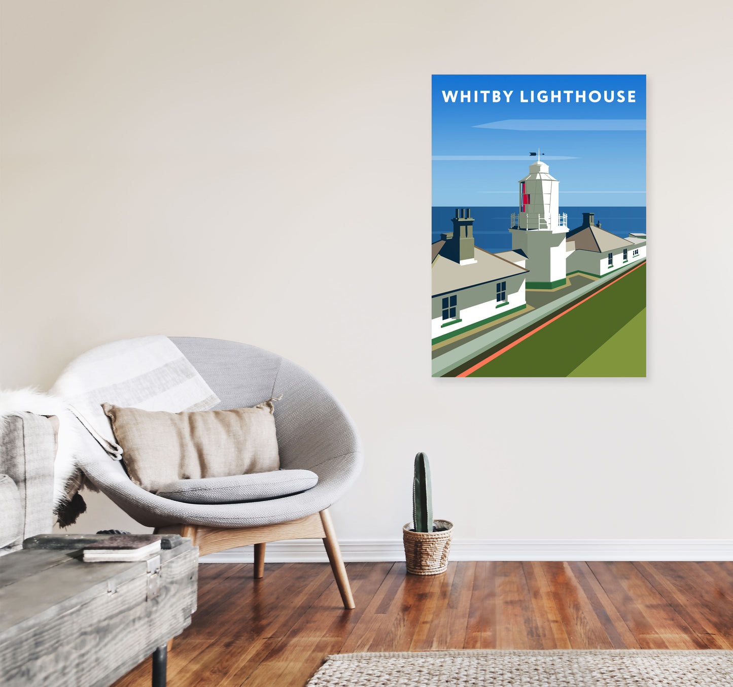 Whitby Lighthouse Travel Art Print by Richard O'Neill, Framed Wall Art A1 Black Frame