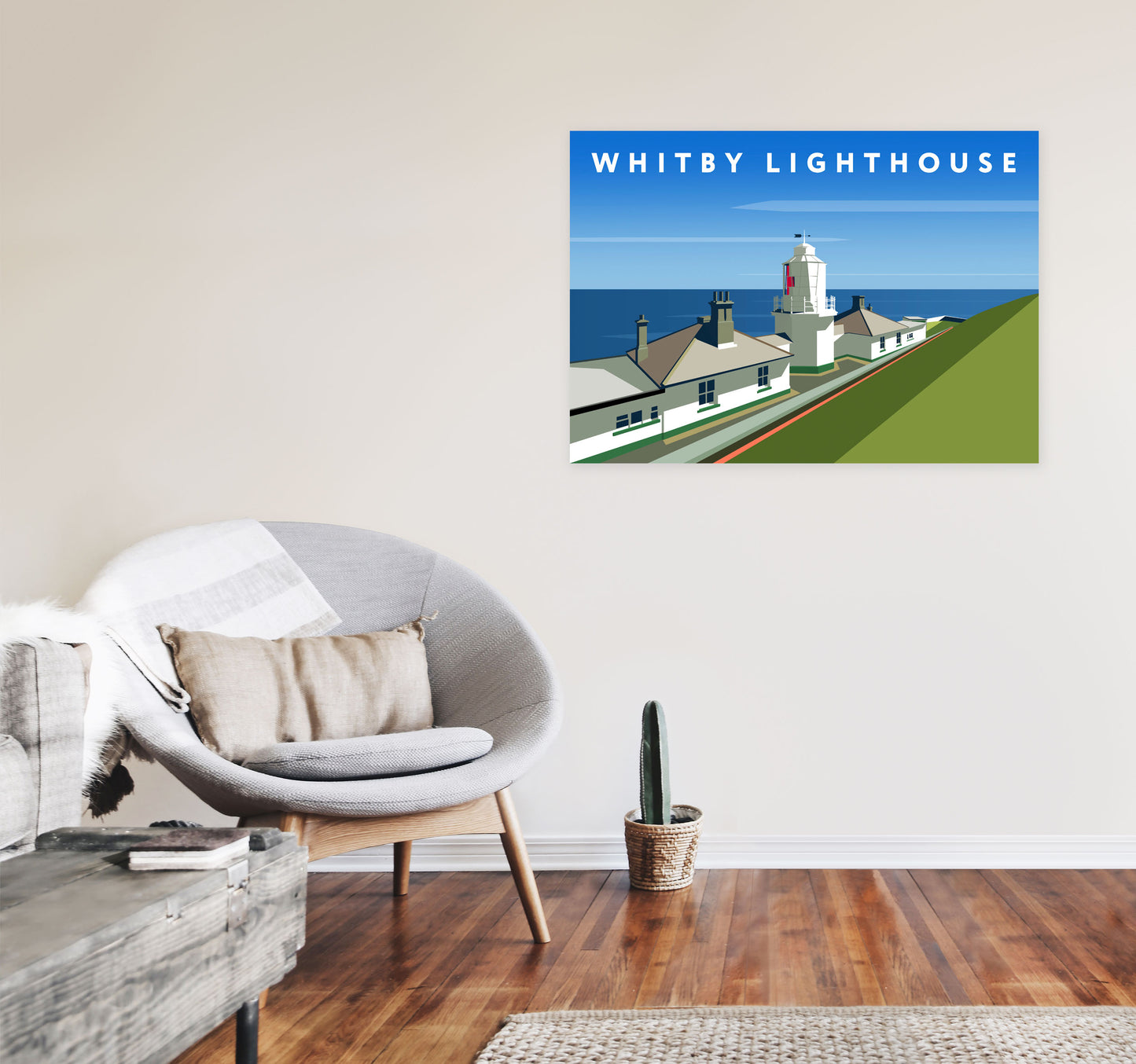 Whitby Lighthouse Digital Art Print by Richard O'Neill, Framed Wall Art A1 Black Frame