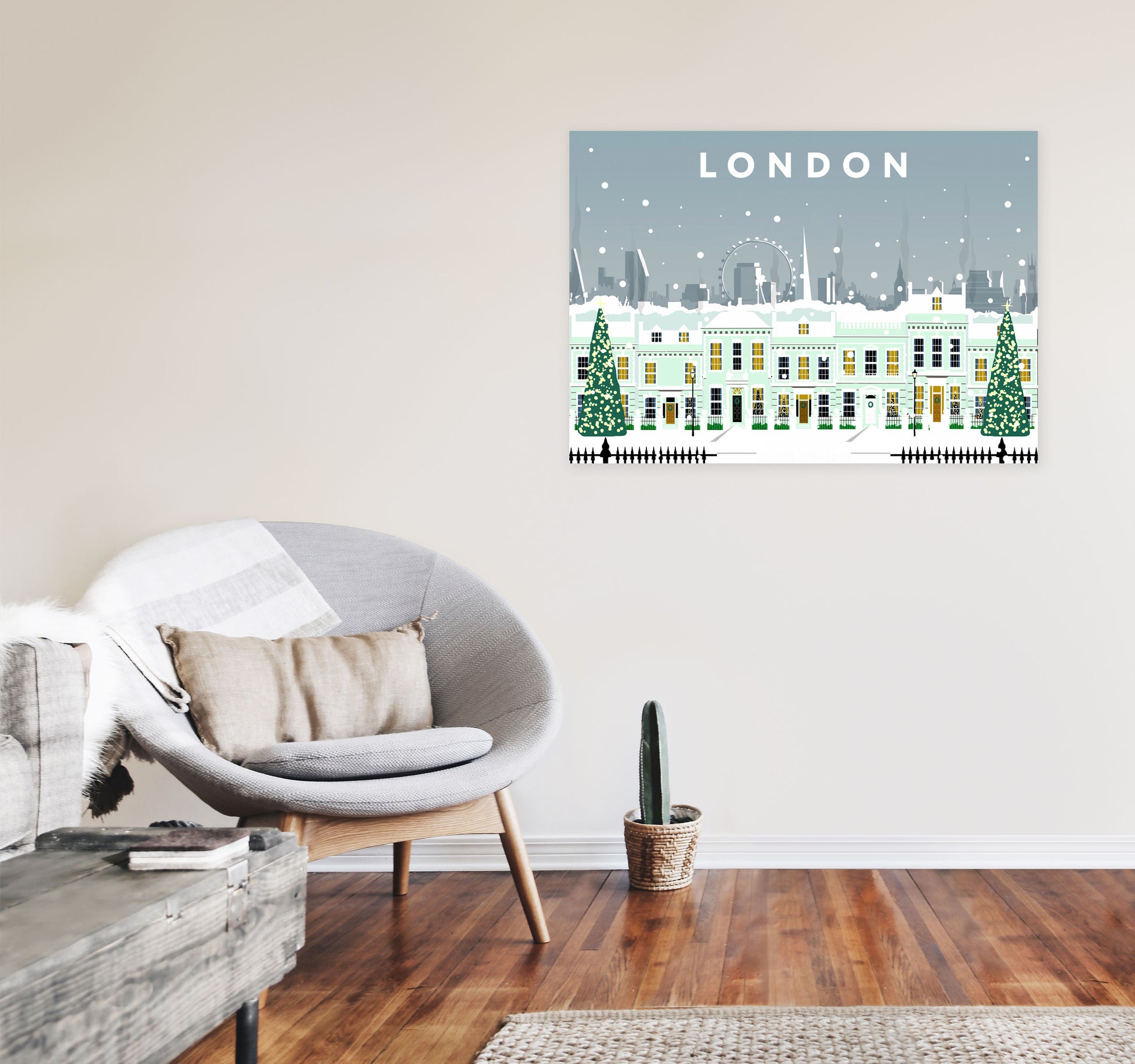 London Cherry Tree Lane In Snow by Richard O'Neill A1 Black Frame