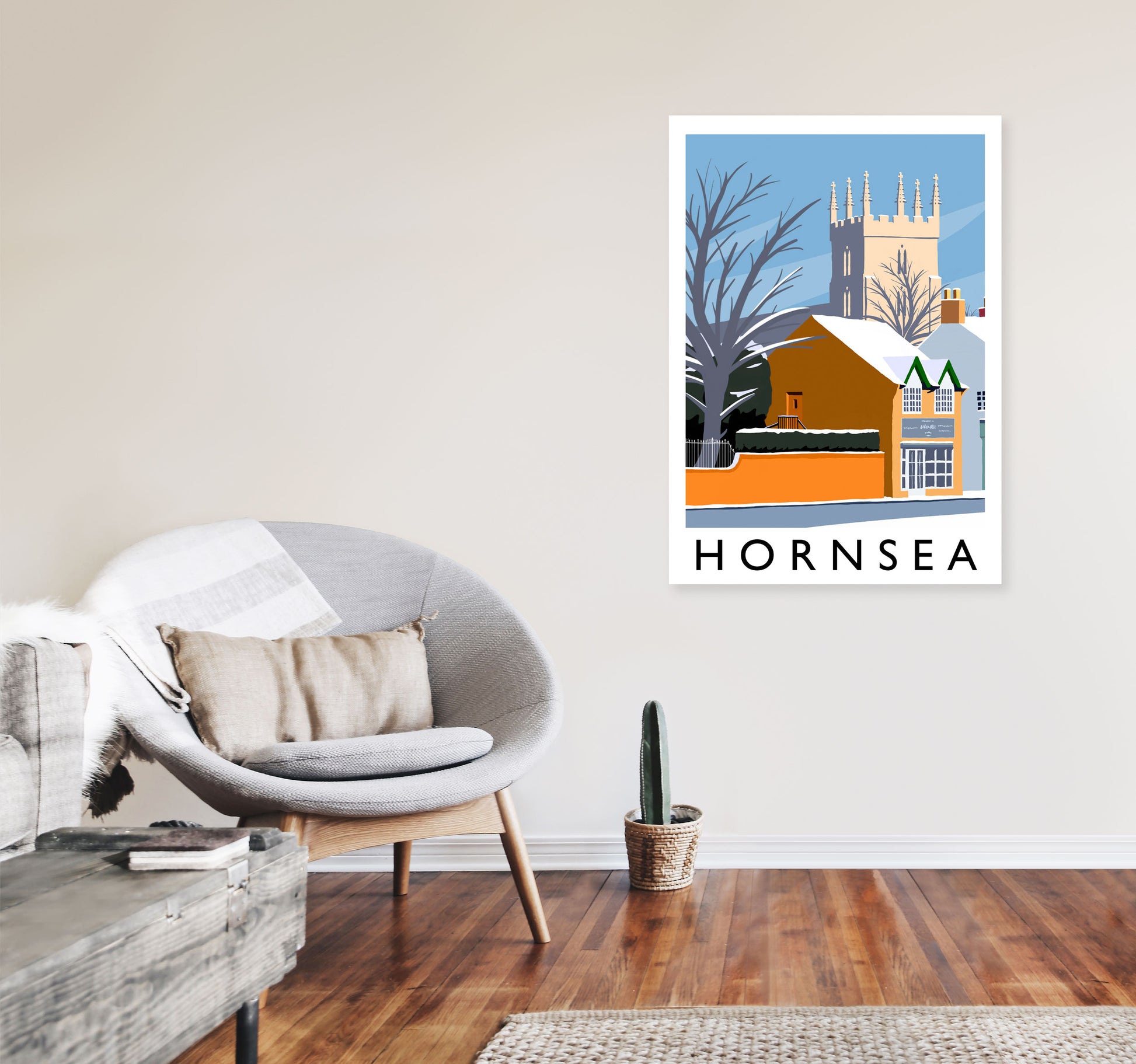 Hornsea (snow) portrait by Richard O'Neill A1 Black Frame