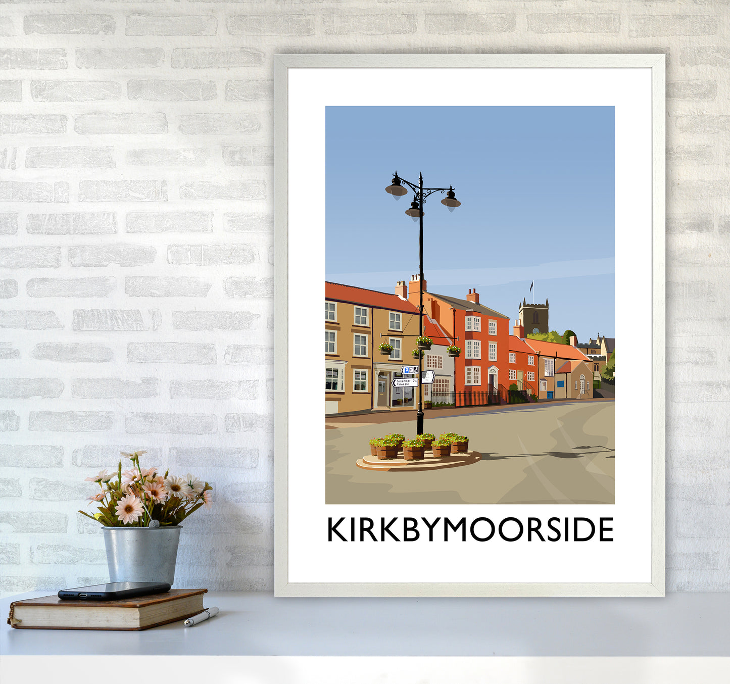 Kirkbymoorside Portrait Art Print by Richard O'Neill A1 Oak Frame