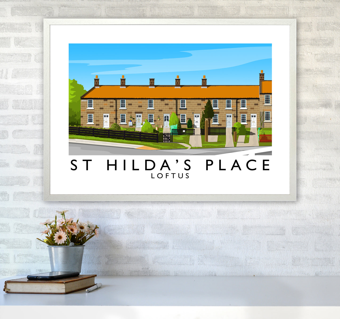 St Hilda's Place Art Print by Richard O'Neill A1 Oak Frame