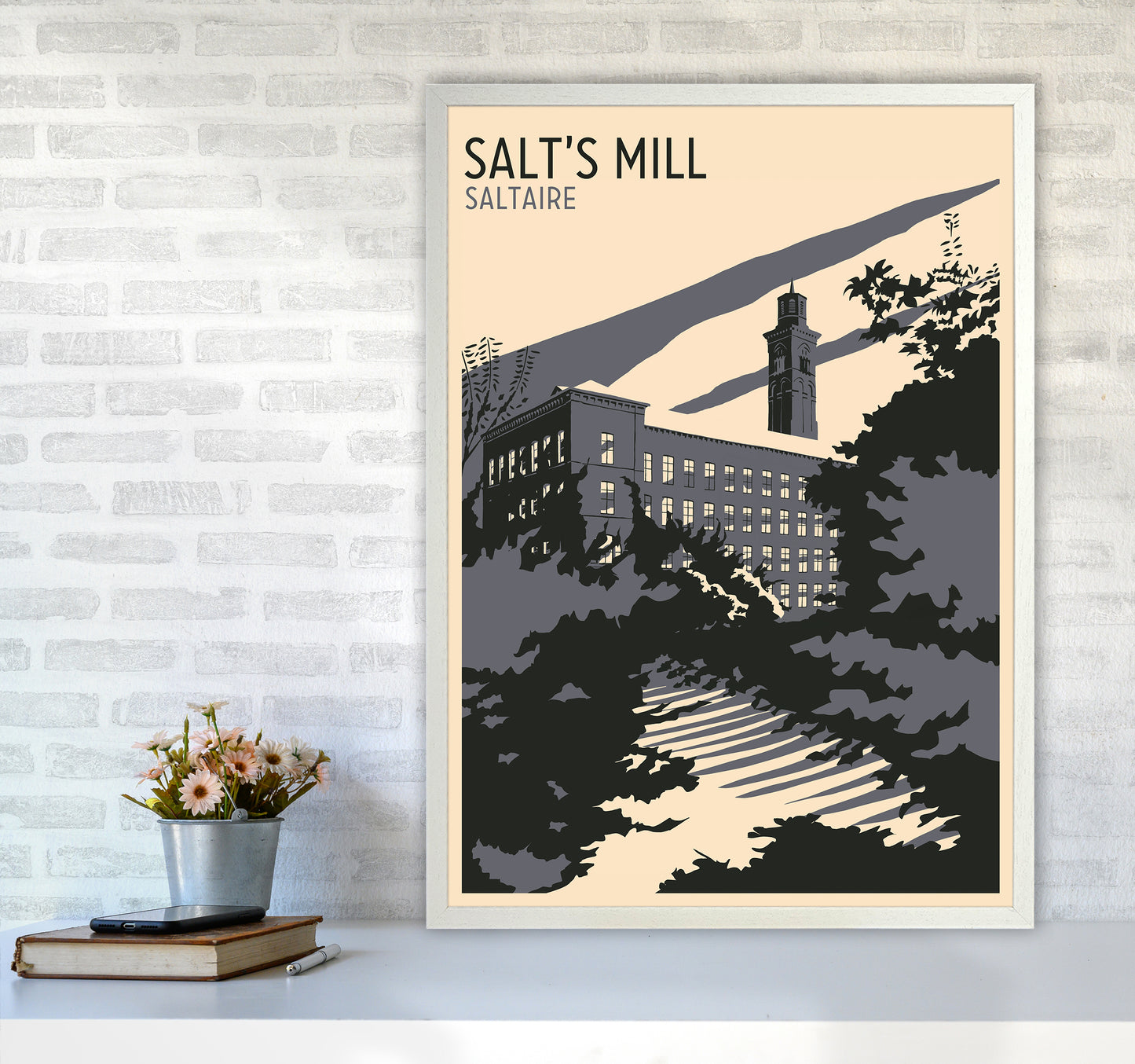 Salt's Mill, Saltaire Travel Art Print by Richard O'Neill A1 Oak Frame