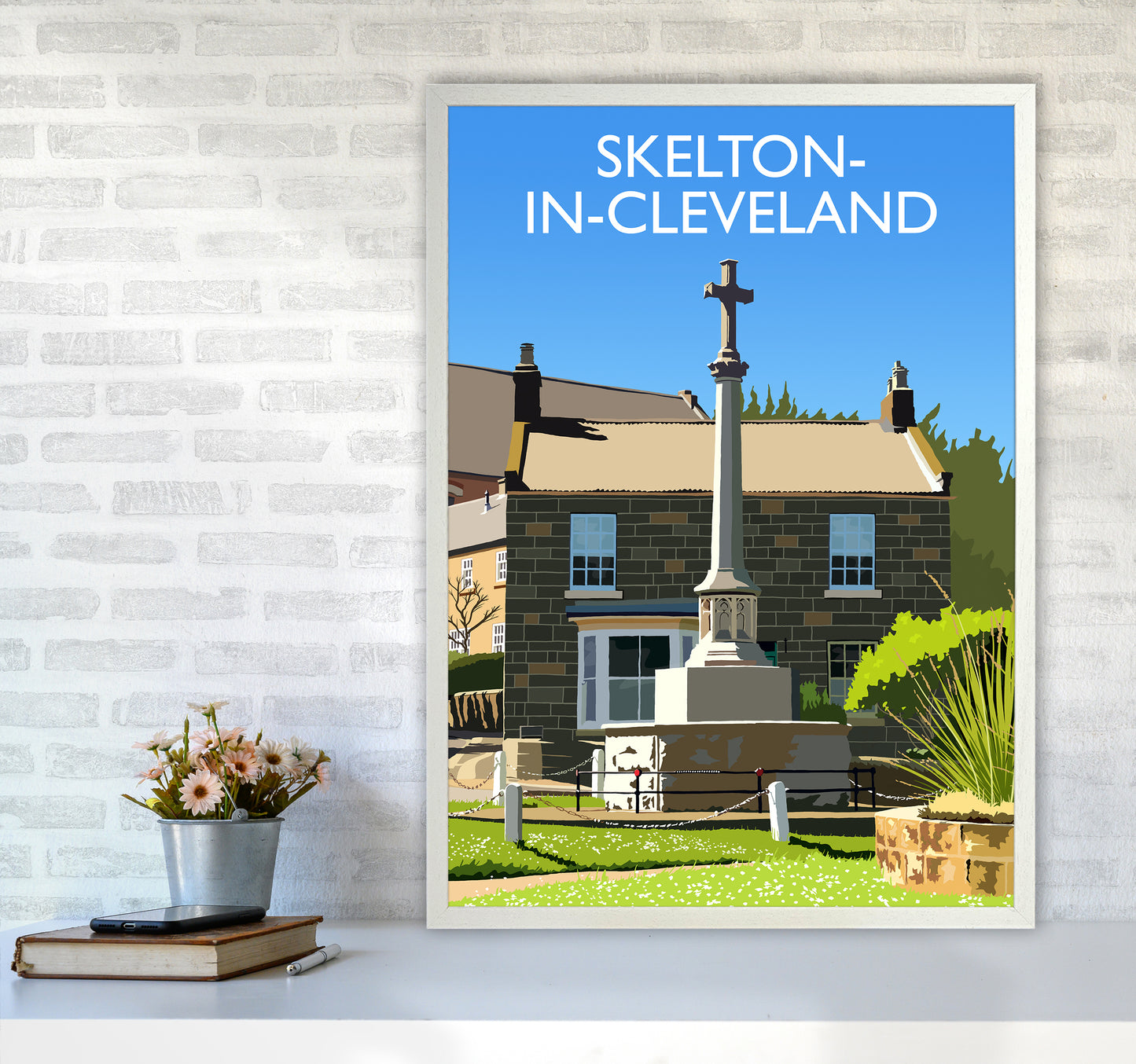 Skelton-in-Cleveland portrait Travel Art Print by Richard O'Neill A1 Oak Frame